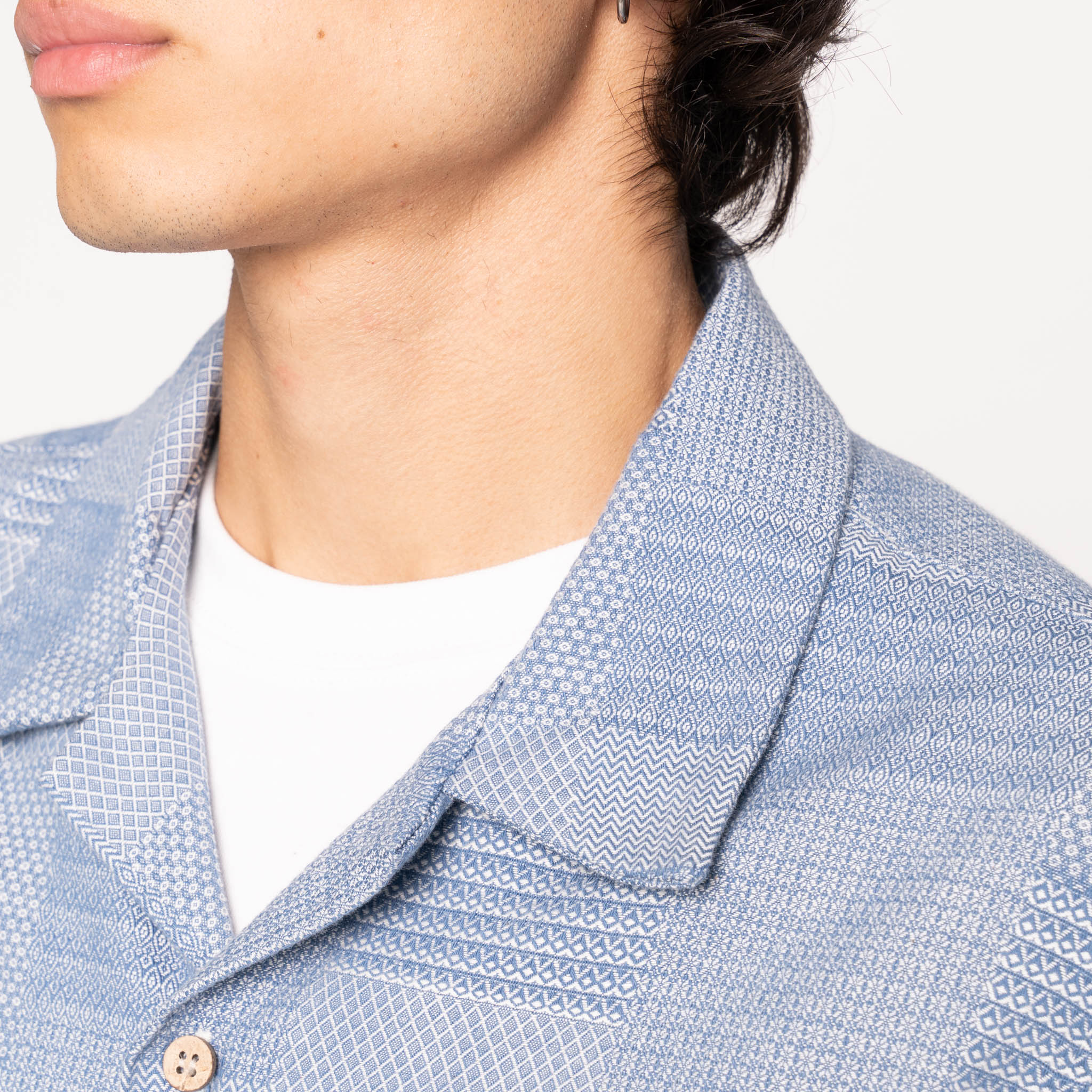 Aloha Shirt - Dobby Patchwork - Pale Blue - Image 4