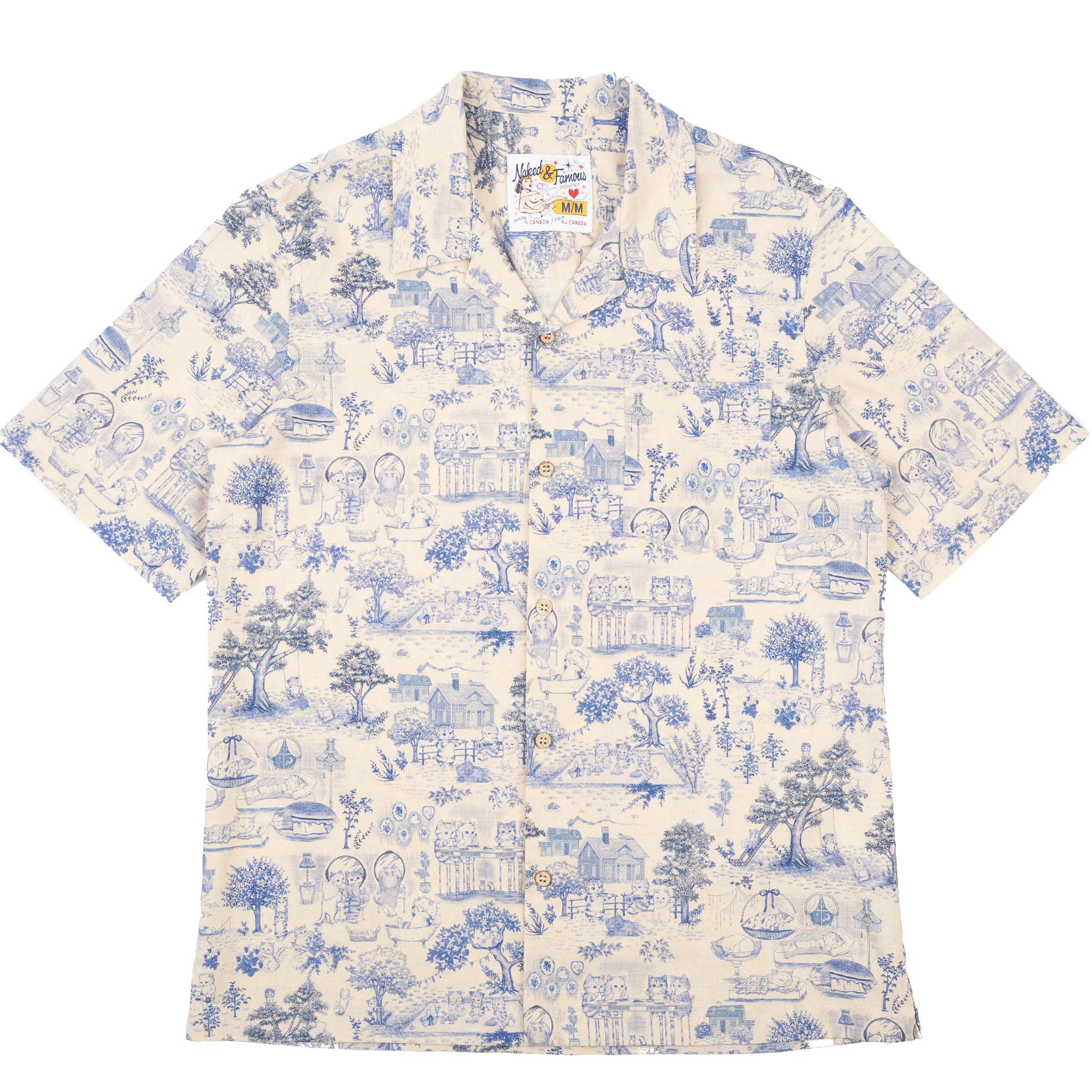Aloha Shirt - Linen Cats - Blue