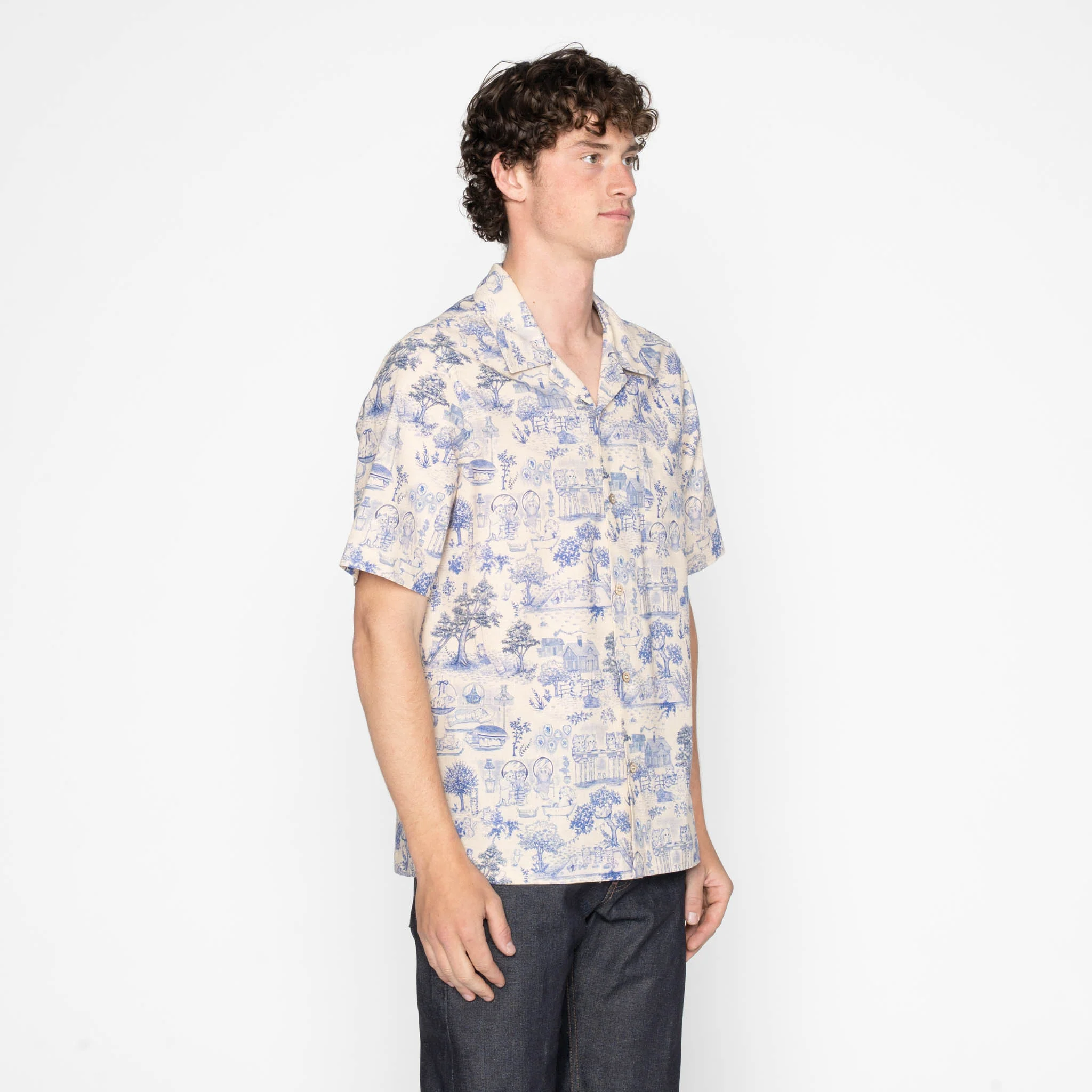 Aloha Shirt - Linen Cats - Blue - Image 3