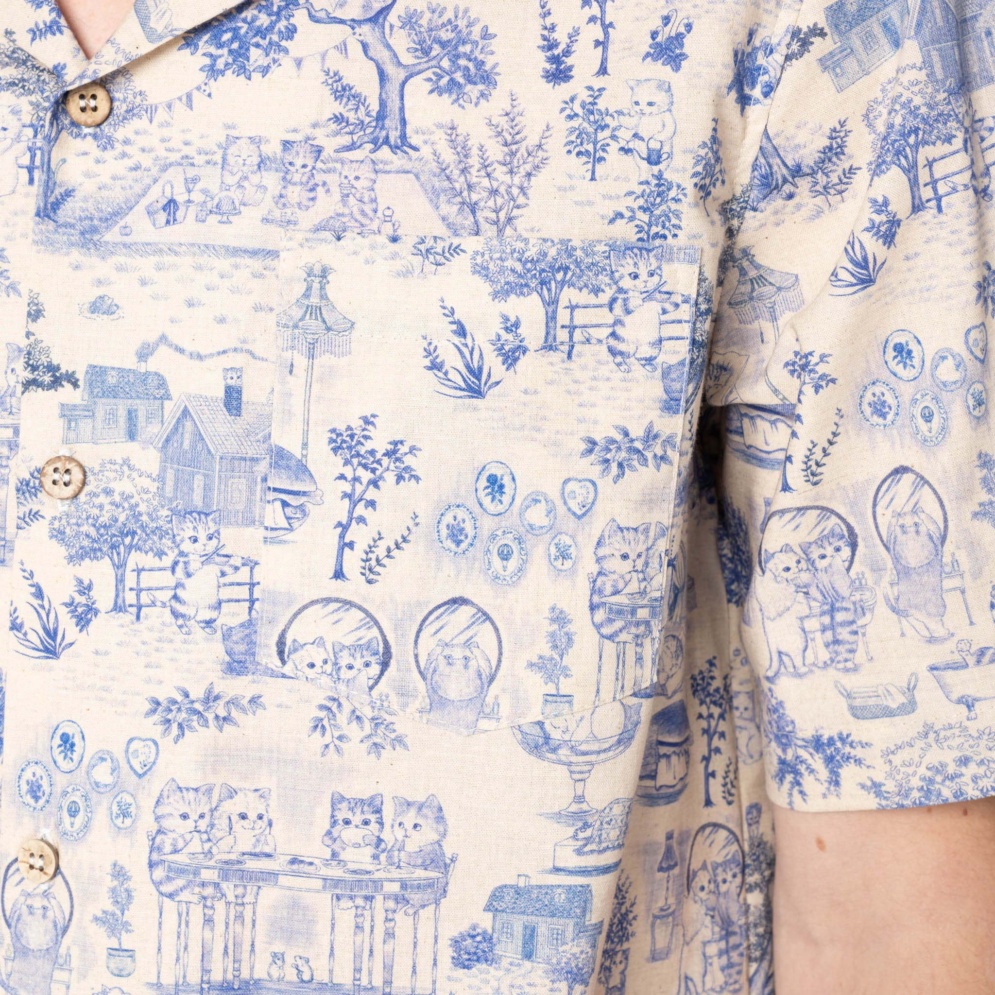Aloha Shirt - Linen Cats - Blue - Image 5