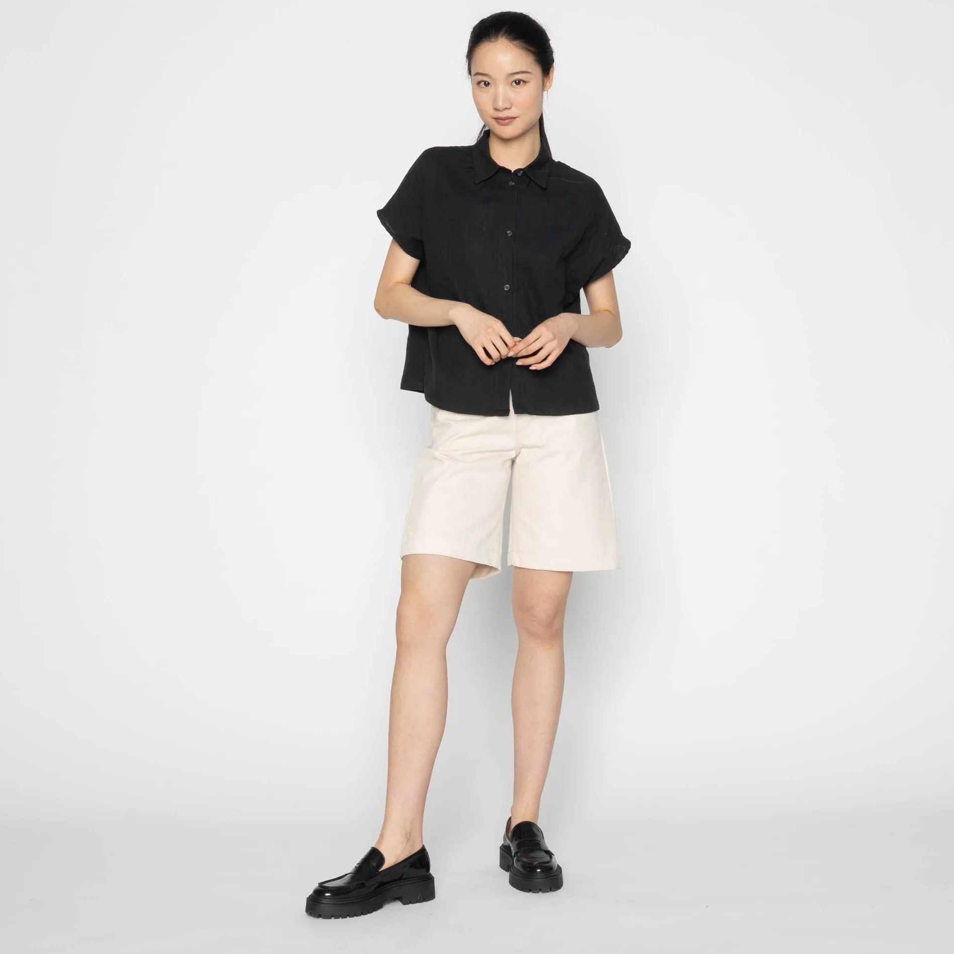 Andie Shorts - Hard Twist Organic Herringbone - Ecru - Image 8