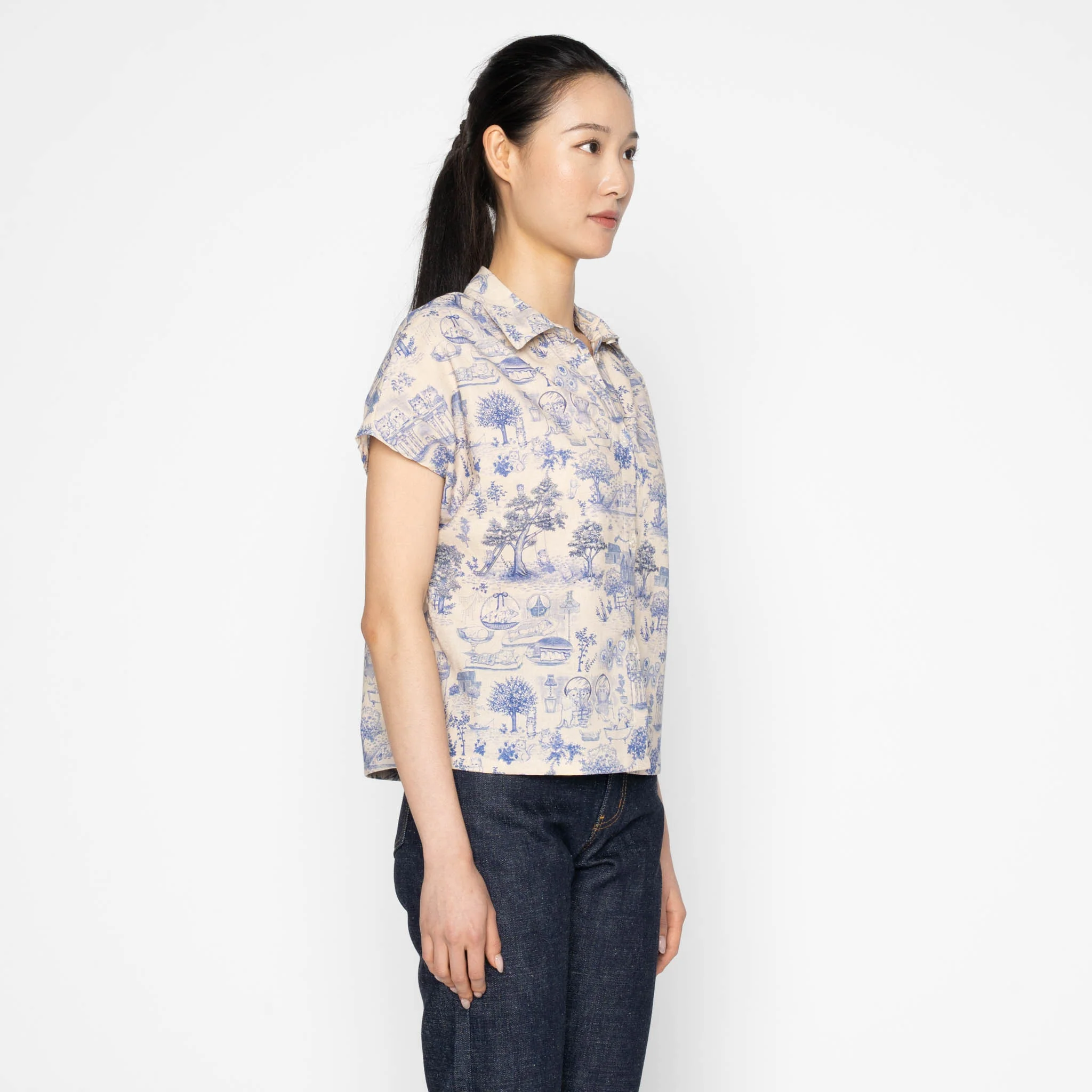 Billie Shirt - Linen Cats - Blue - Image 3