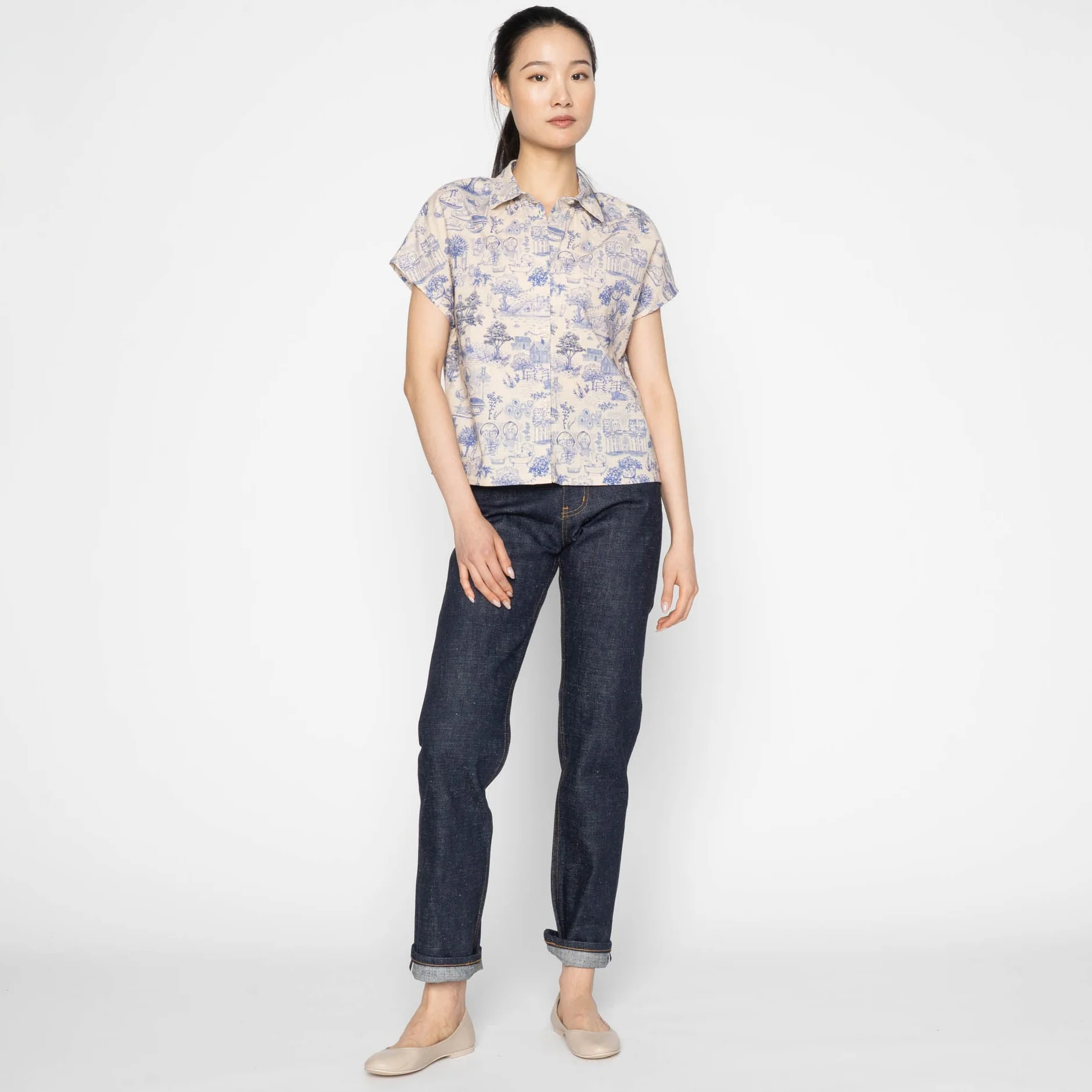 Billie Shirt - Linen Cats - Blue - Image 6