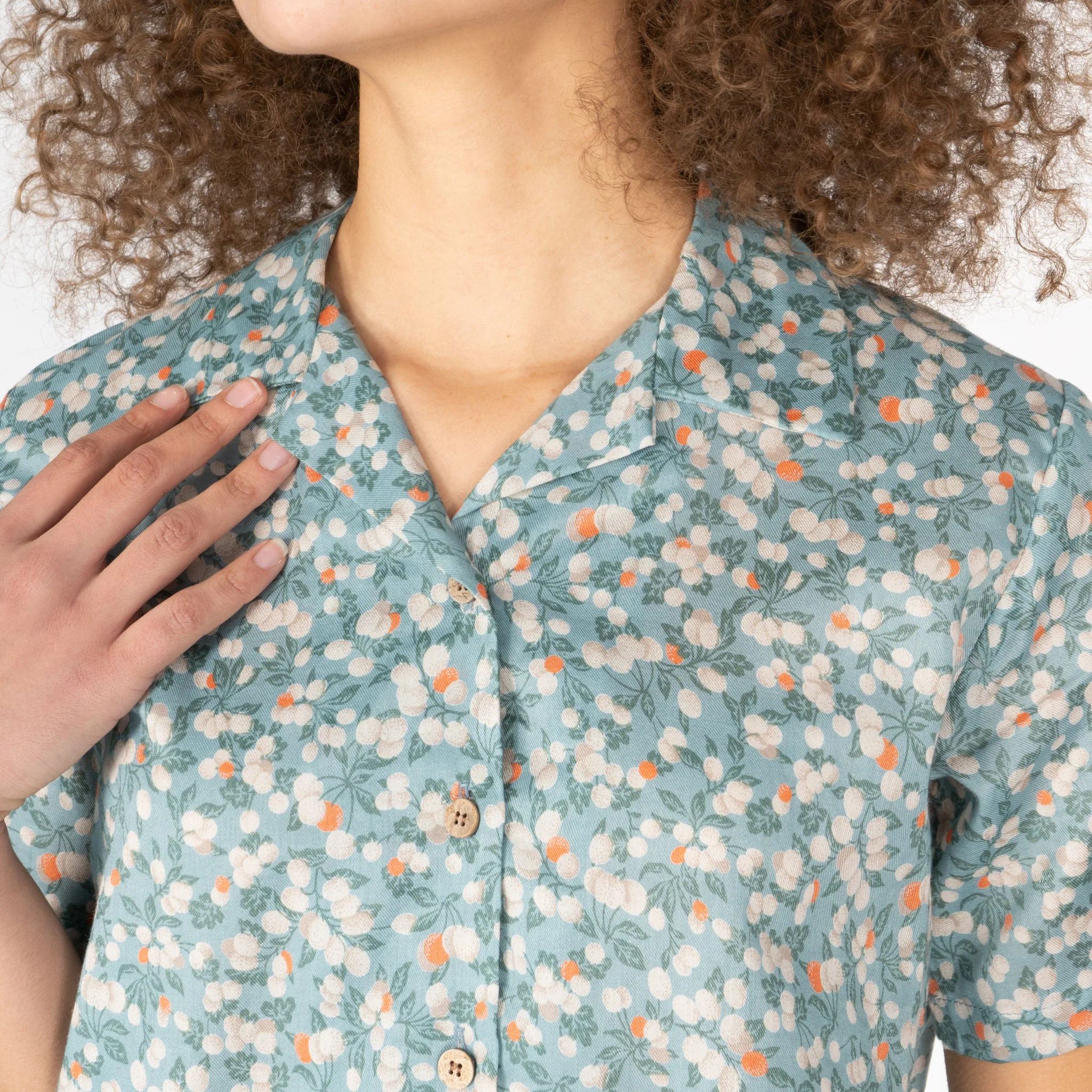 Camp Collar Shirt - Fruit Print - Cyan - Image 4