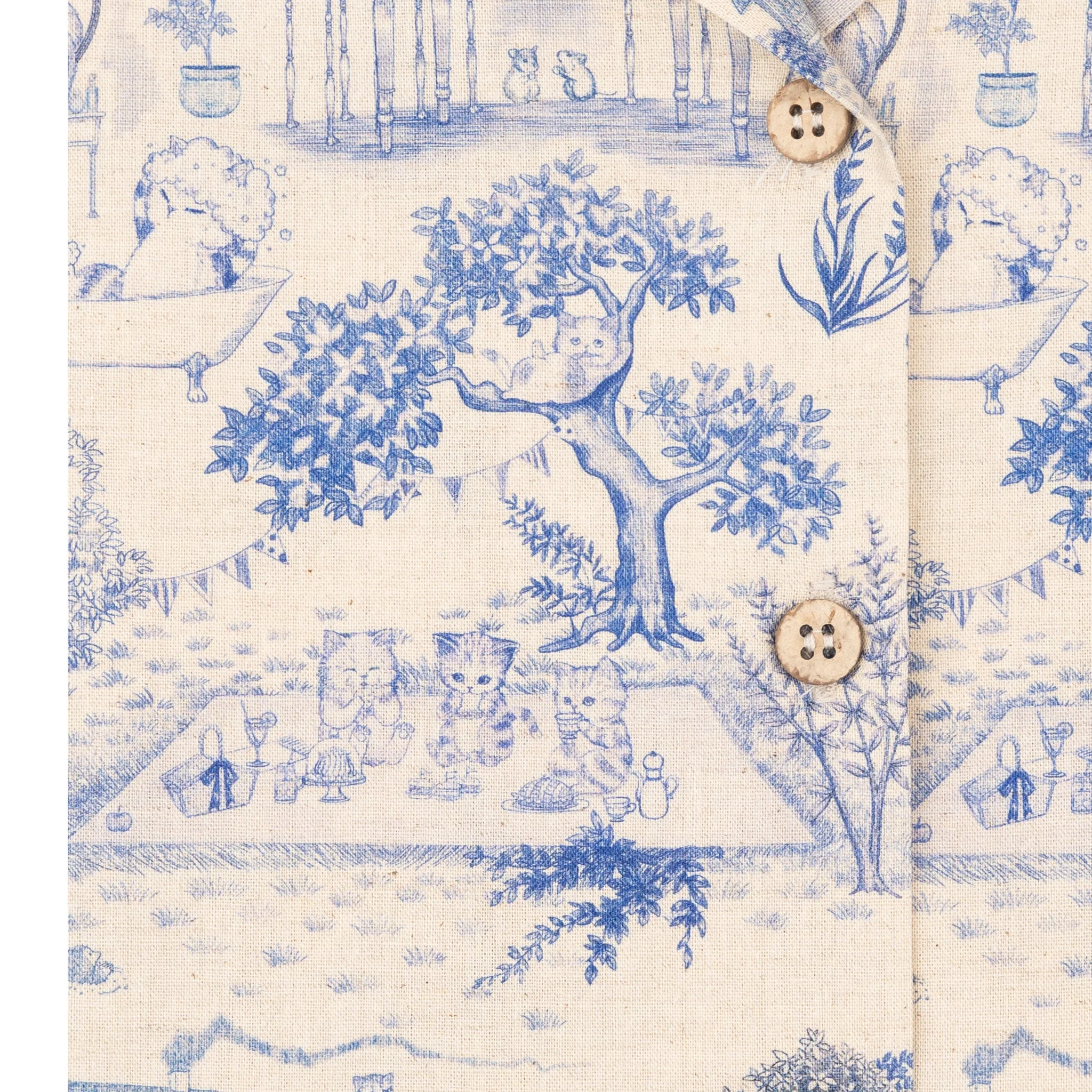 Camp Collar Shirt - Linen Cats - Blue - Image 5