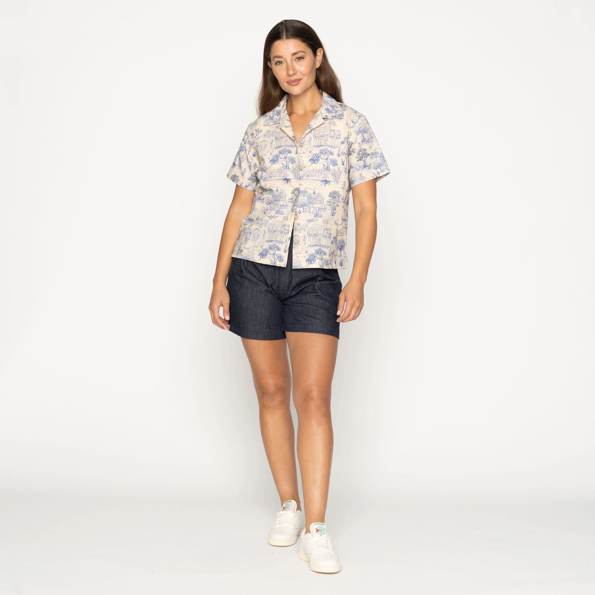Camp Collar Shirt - Linen Cats - Blue - Image 6
