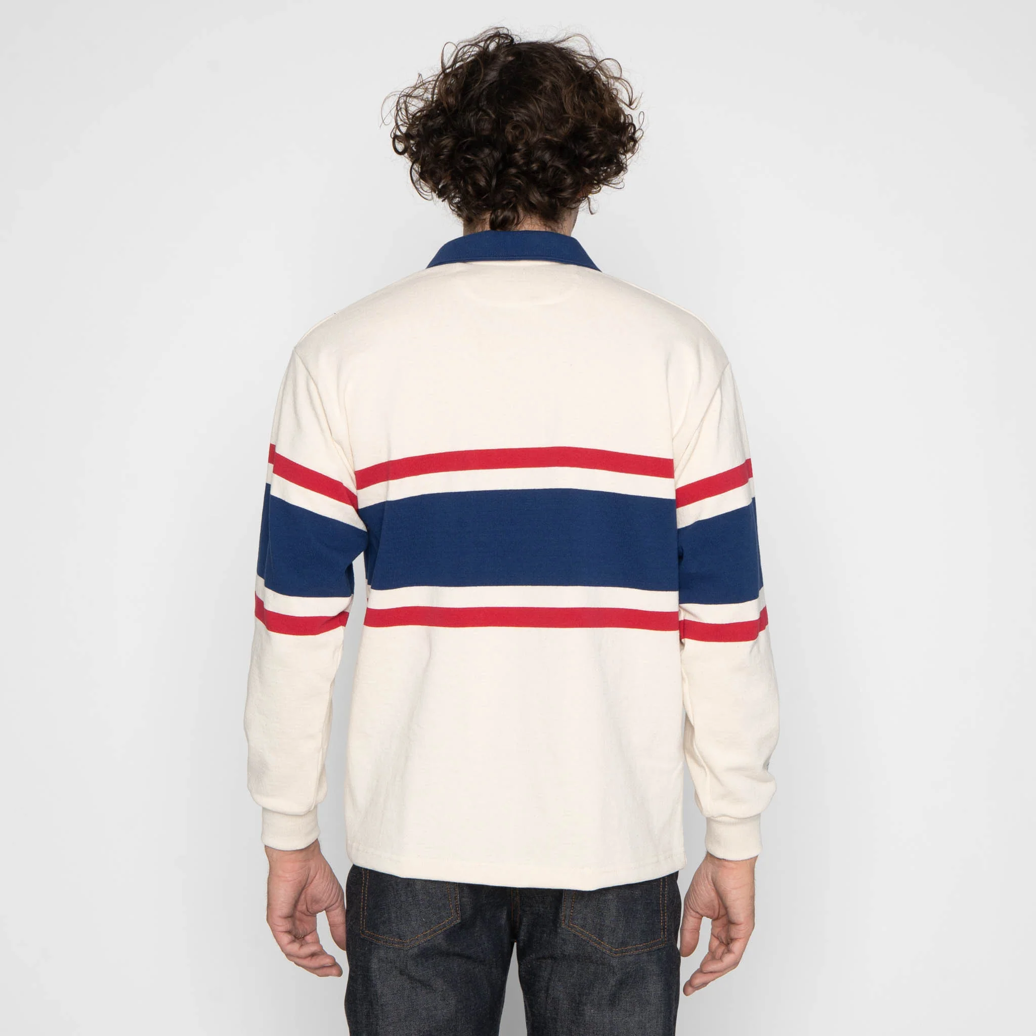 Classic Rugby Jersey - Ivory/Dark Red/Deep Blue - Image 3