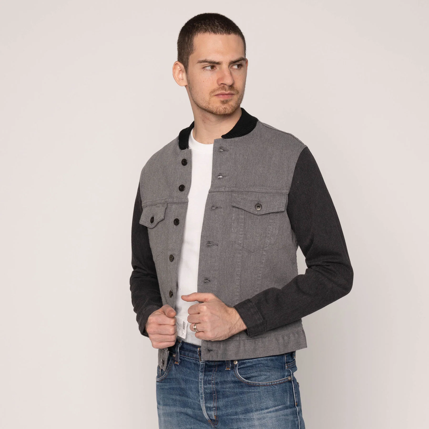 Color Block Denim Jacket - Black/Grey - Image 2
