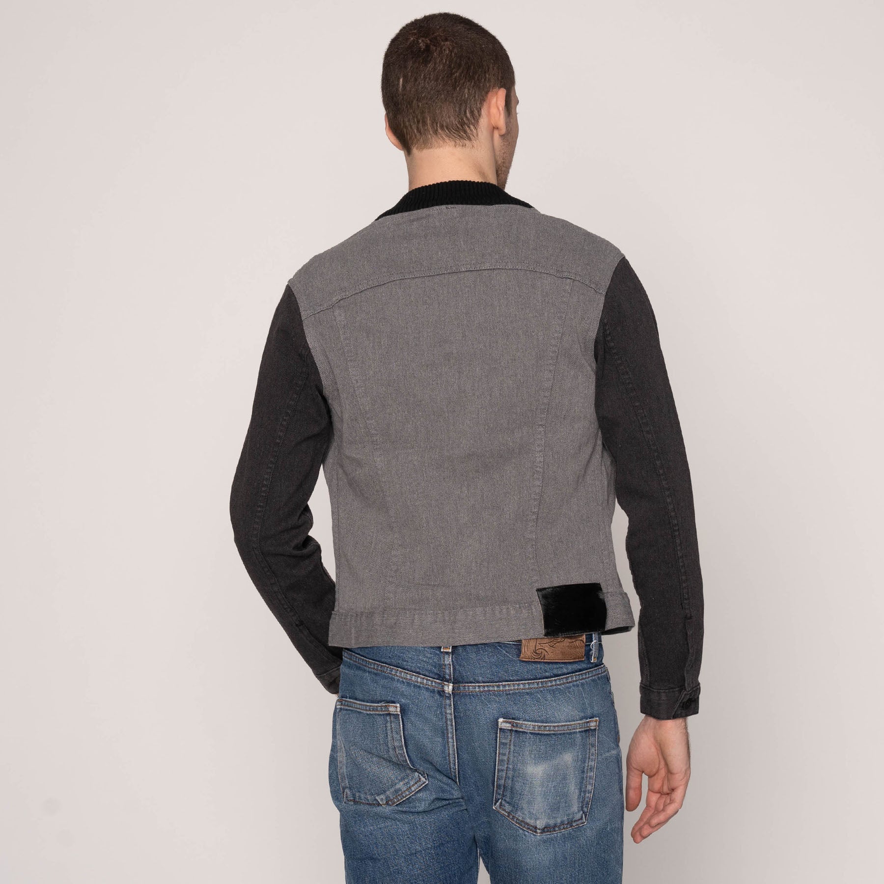 Color Block Denim Jacket - Black/Grey - Image 3