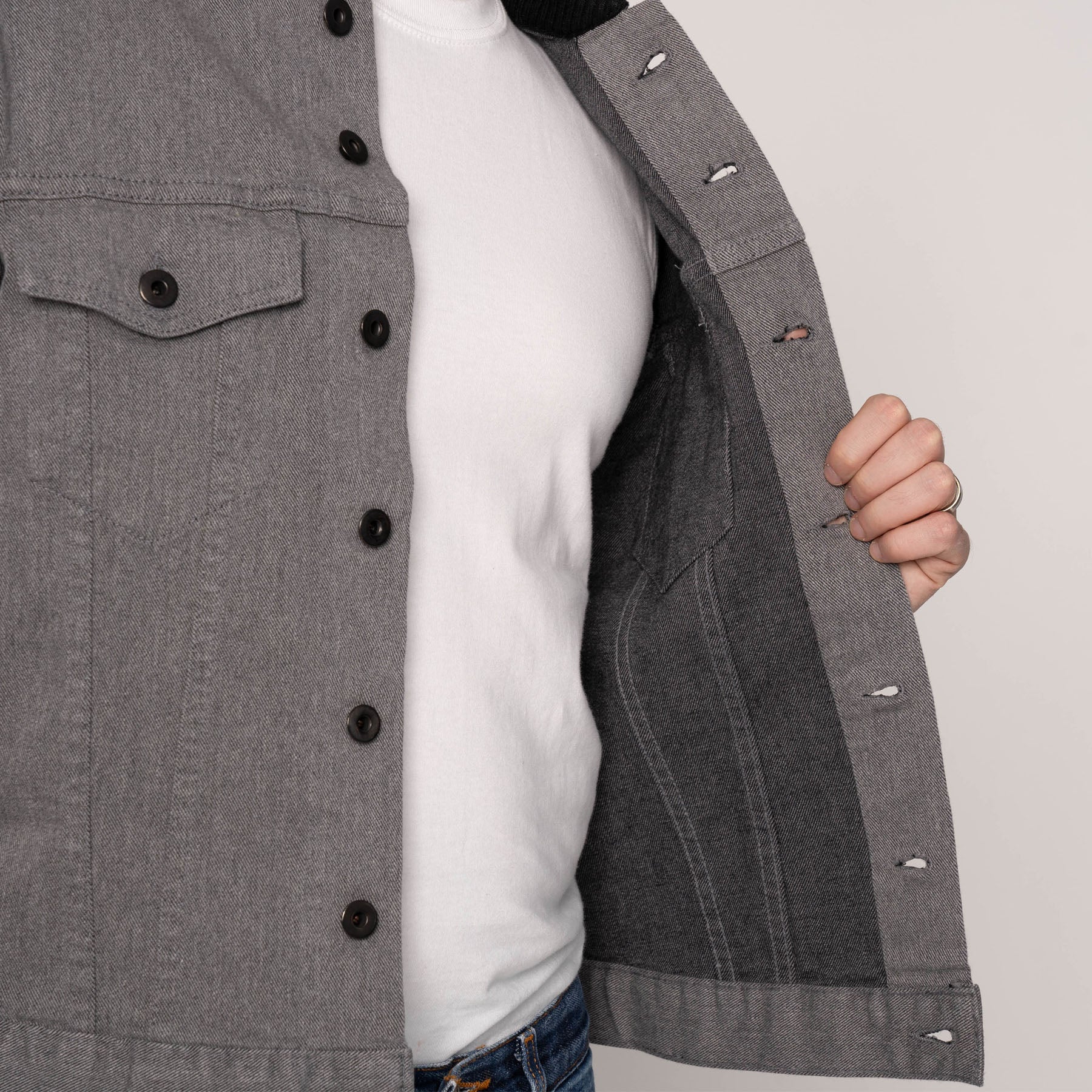 Color Block Denim Jacket - Black/Grey - Image 5