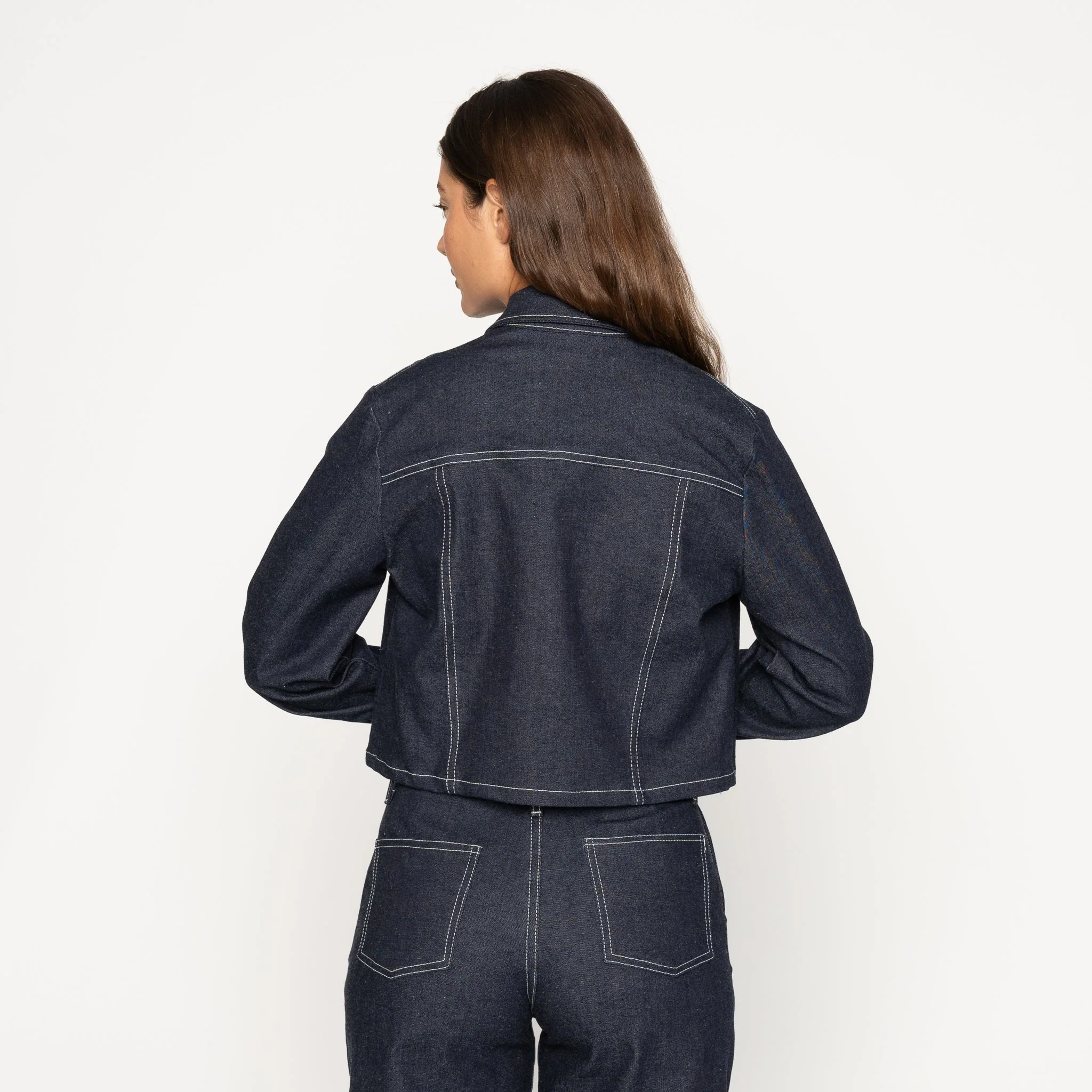 Cropped Denim Jacket - Slub Nep Stretch - Image 3