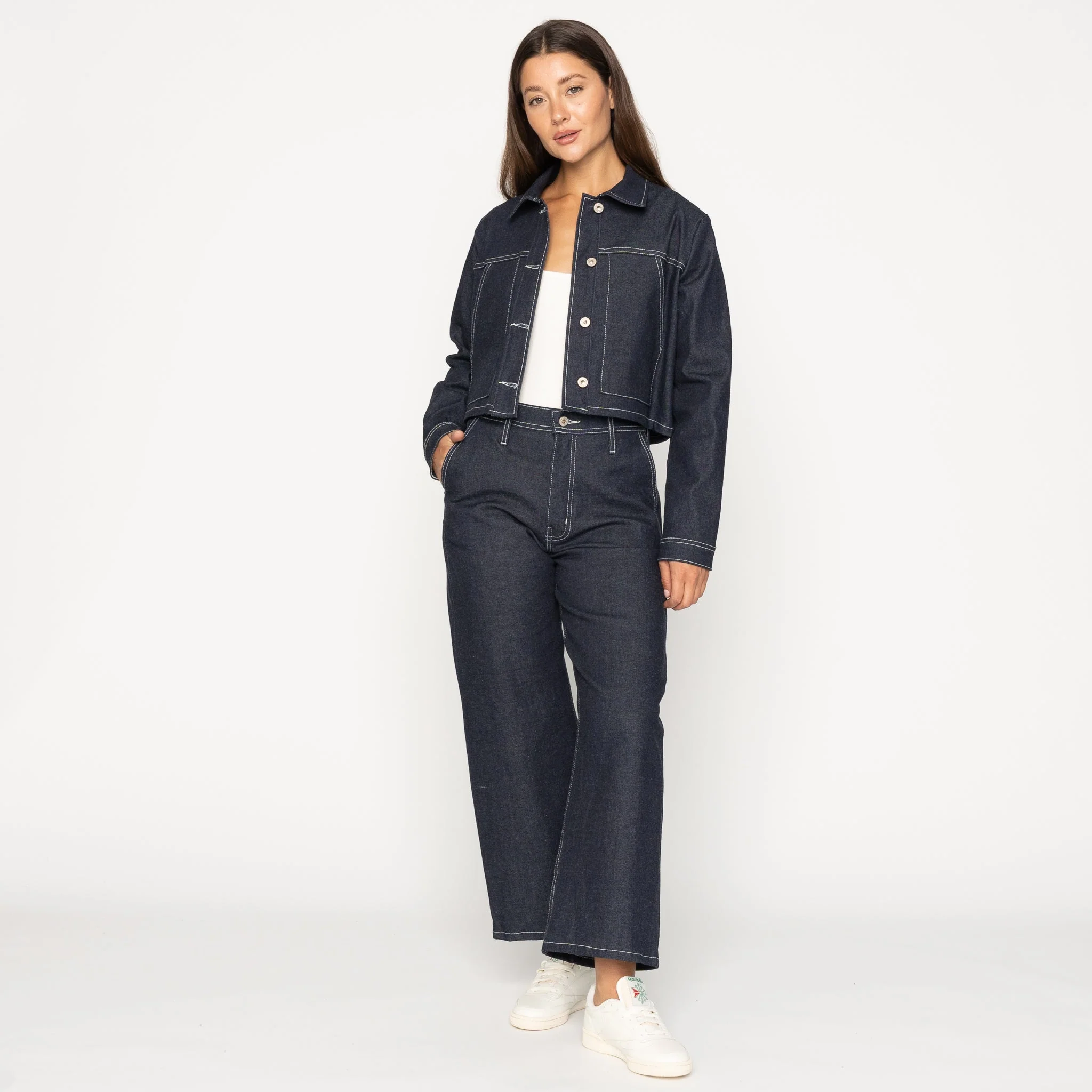 Cropped Denim Jacket - Slub Nep Stretch - Image 6
