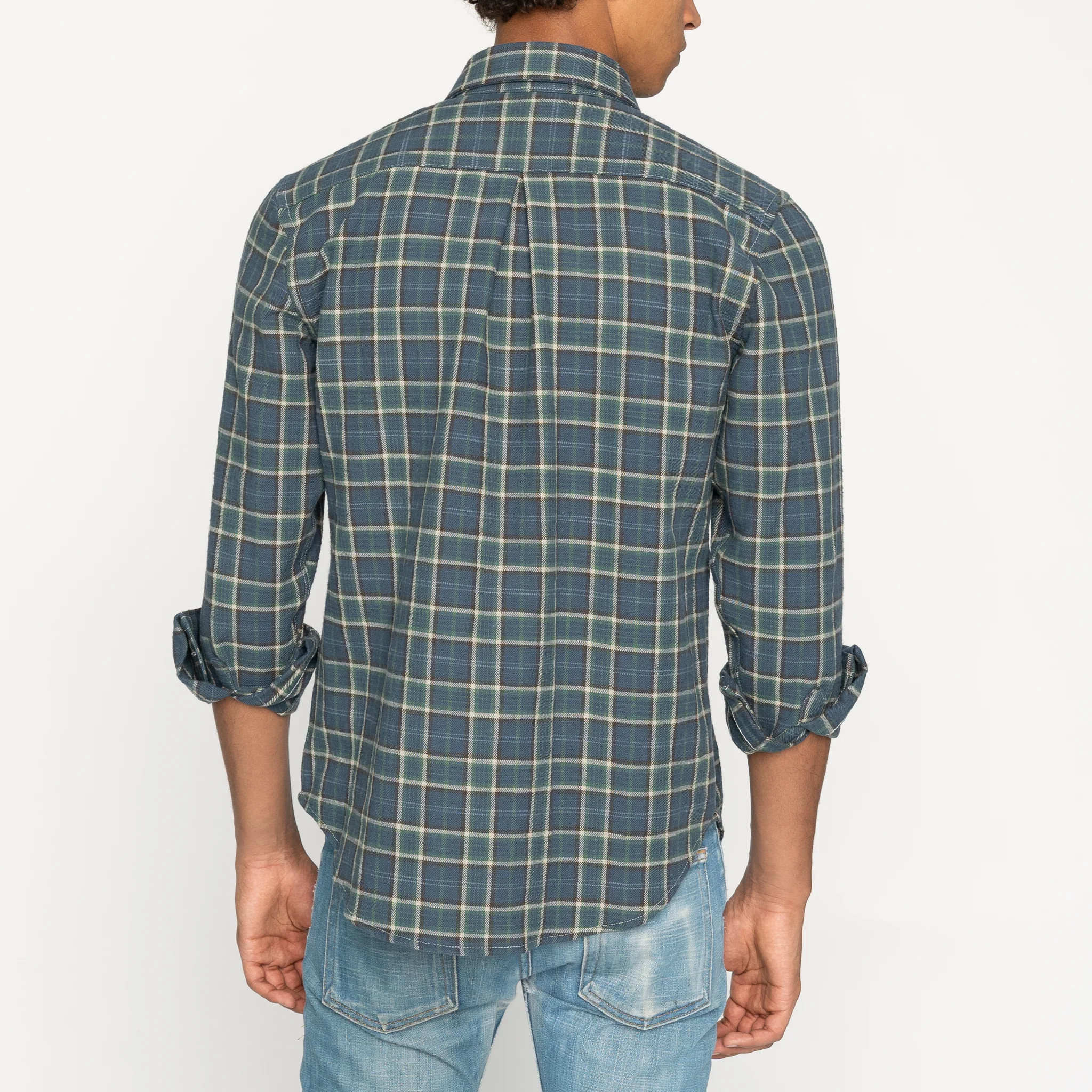 Easy Shirt - Big Slub Check Flannel - Navy + Green - Image 3