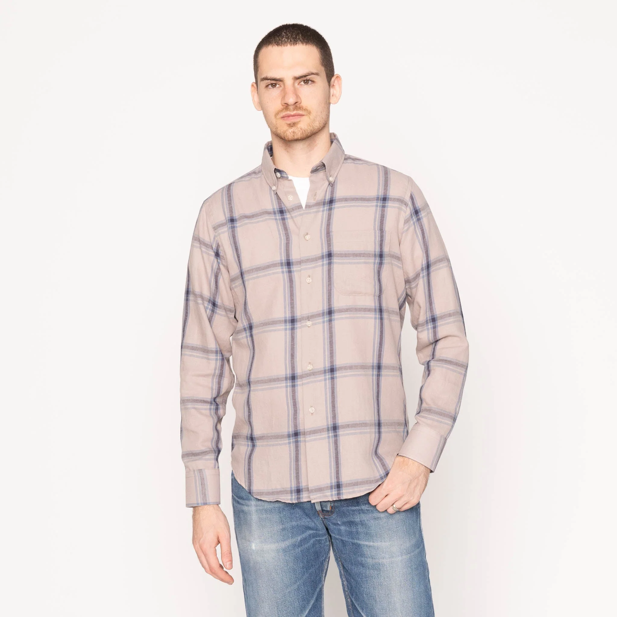 Easy Shirt - Hemp Blend Check - Sand - Image 2