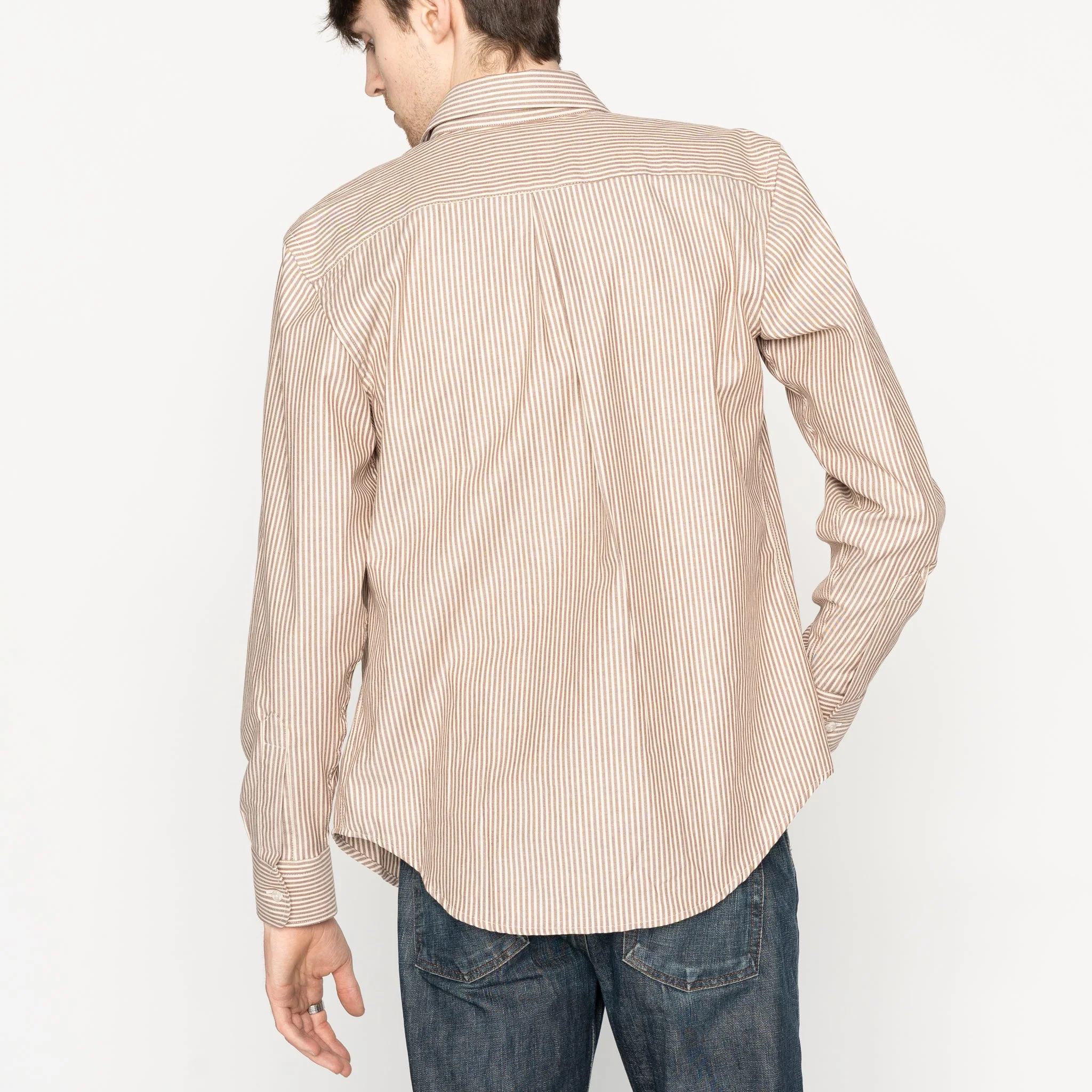 Easy Shirt  - Soft Finish Classic Stripe - Cream + Brown - Image 3