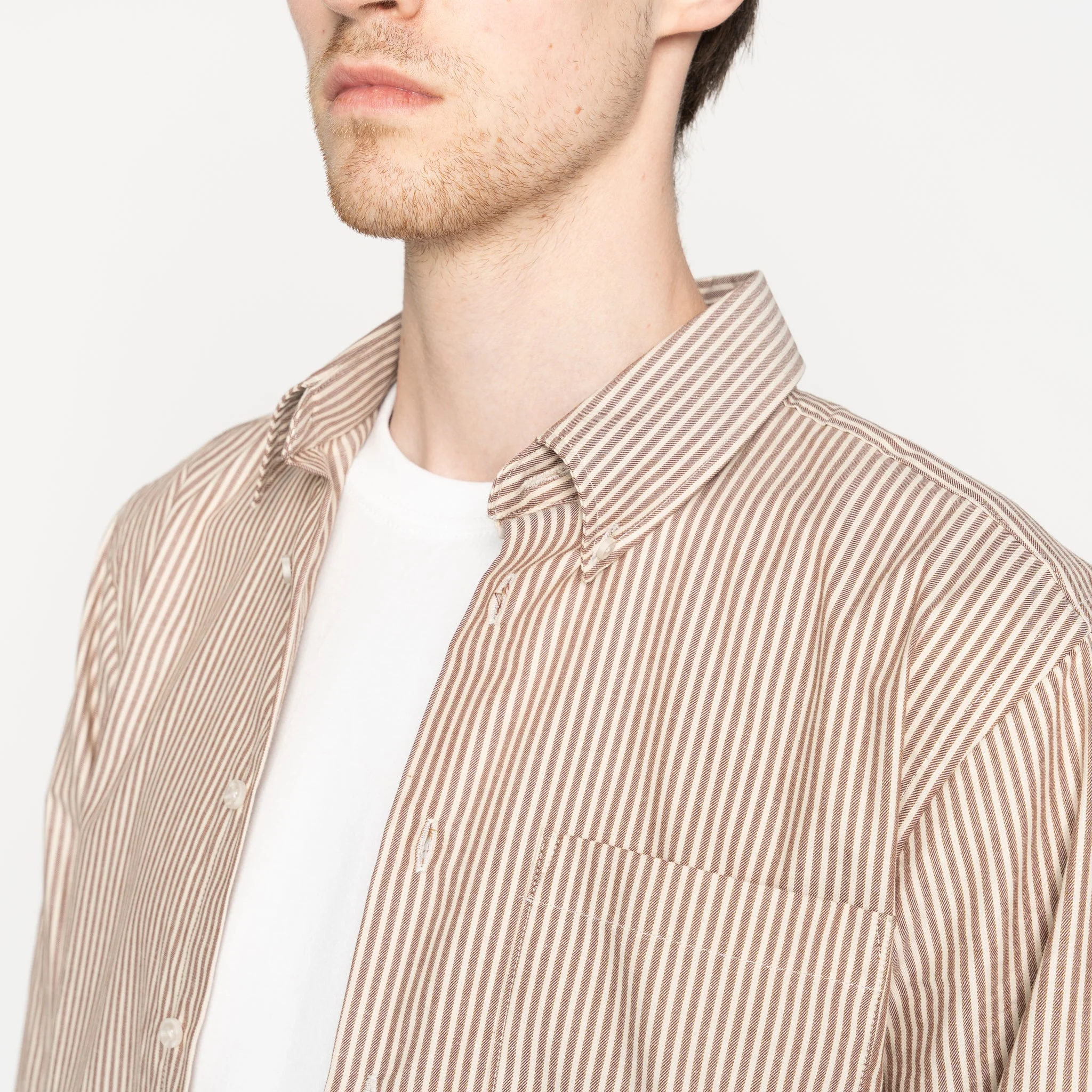 Easy Shirt  - Soft Finish Classic Stripe - Cream + Brown - Image 4