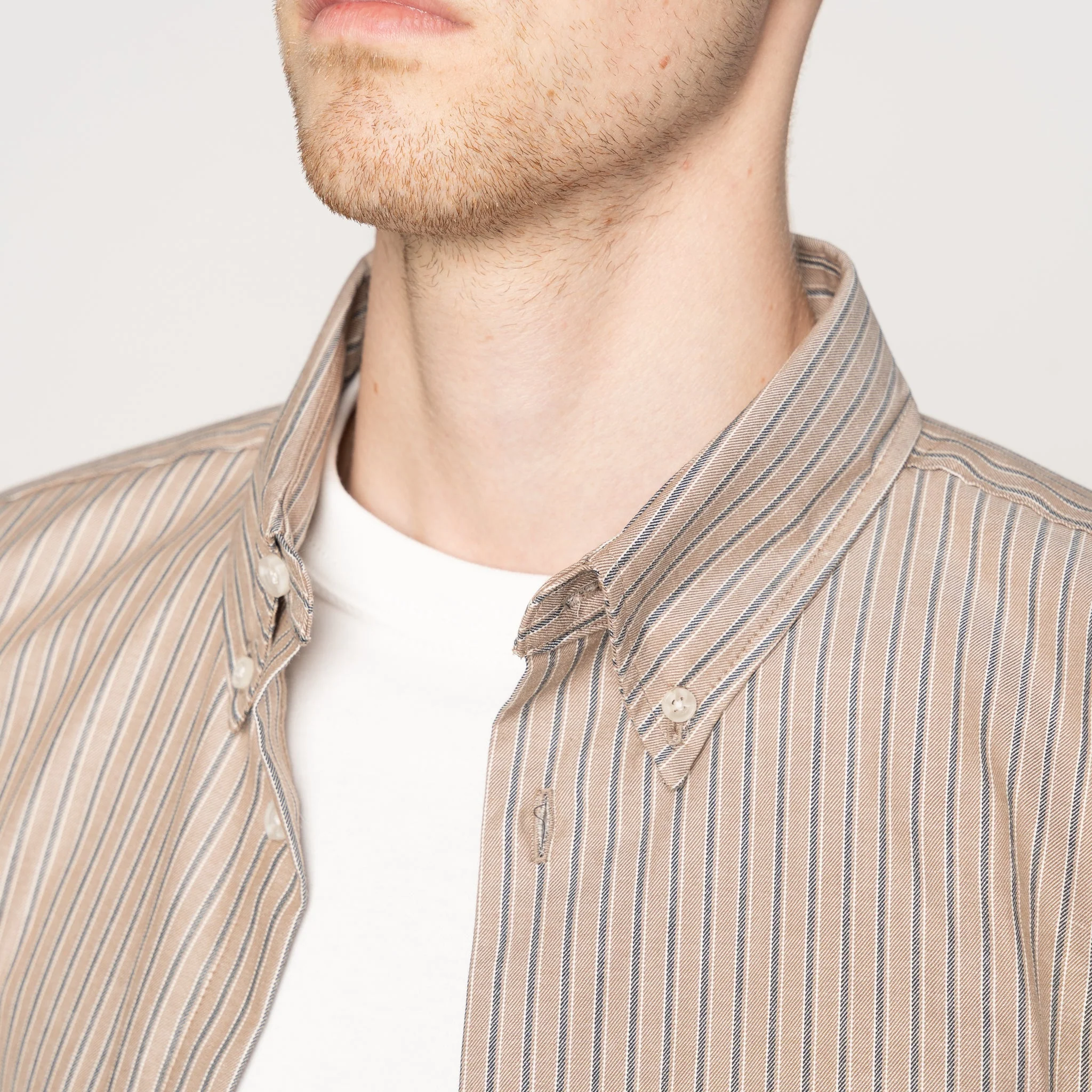 Easy Shirt  - Soft Finish Classic Stripe - Taupe - Image 4