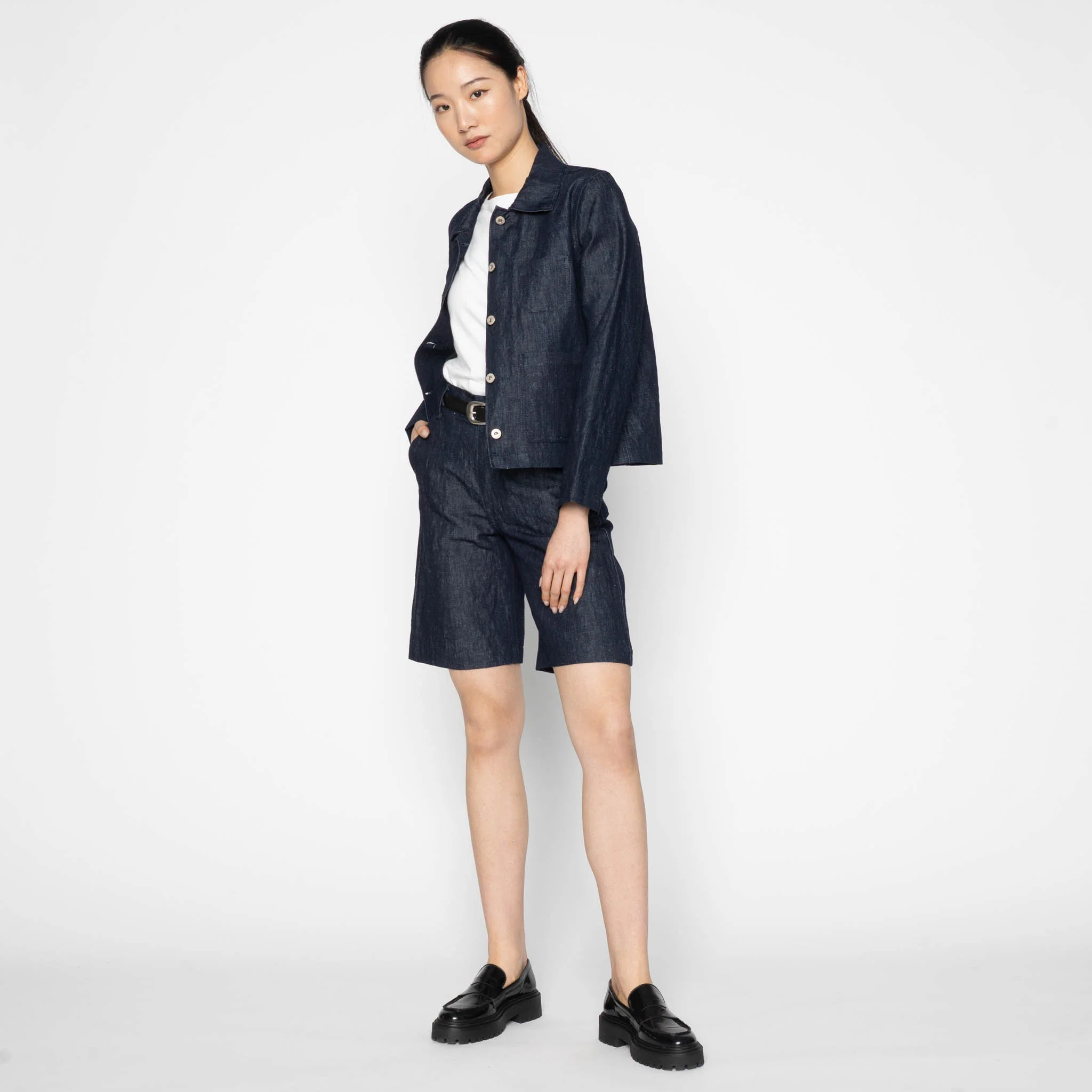Gracie Jacket - Linen Blend Denim - Indigo - Image 7