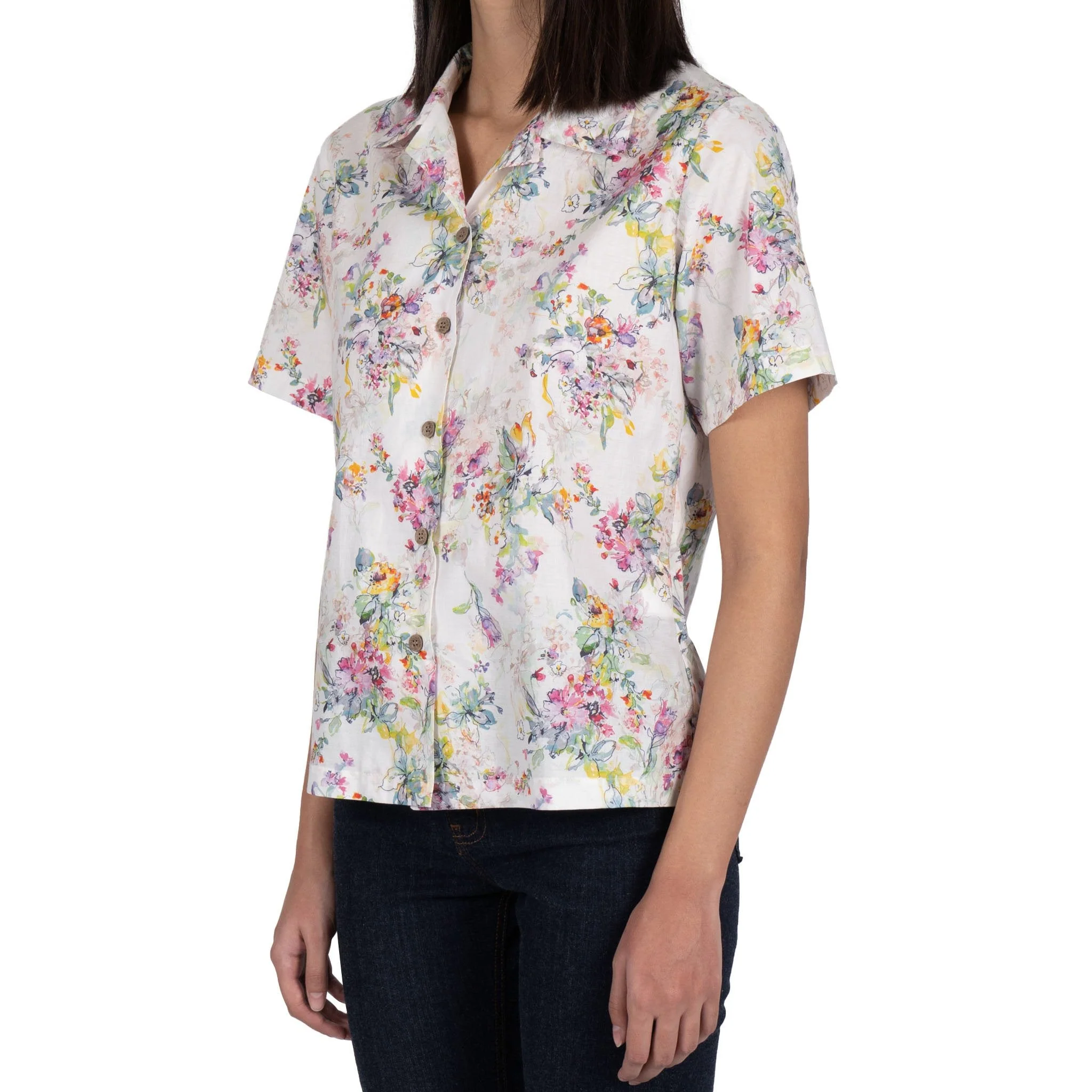 Camp Collar Shirt - Flower Painting - White - Image 3