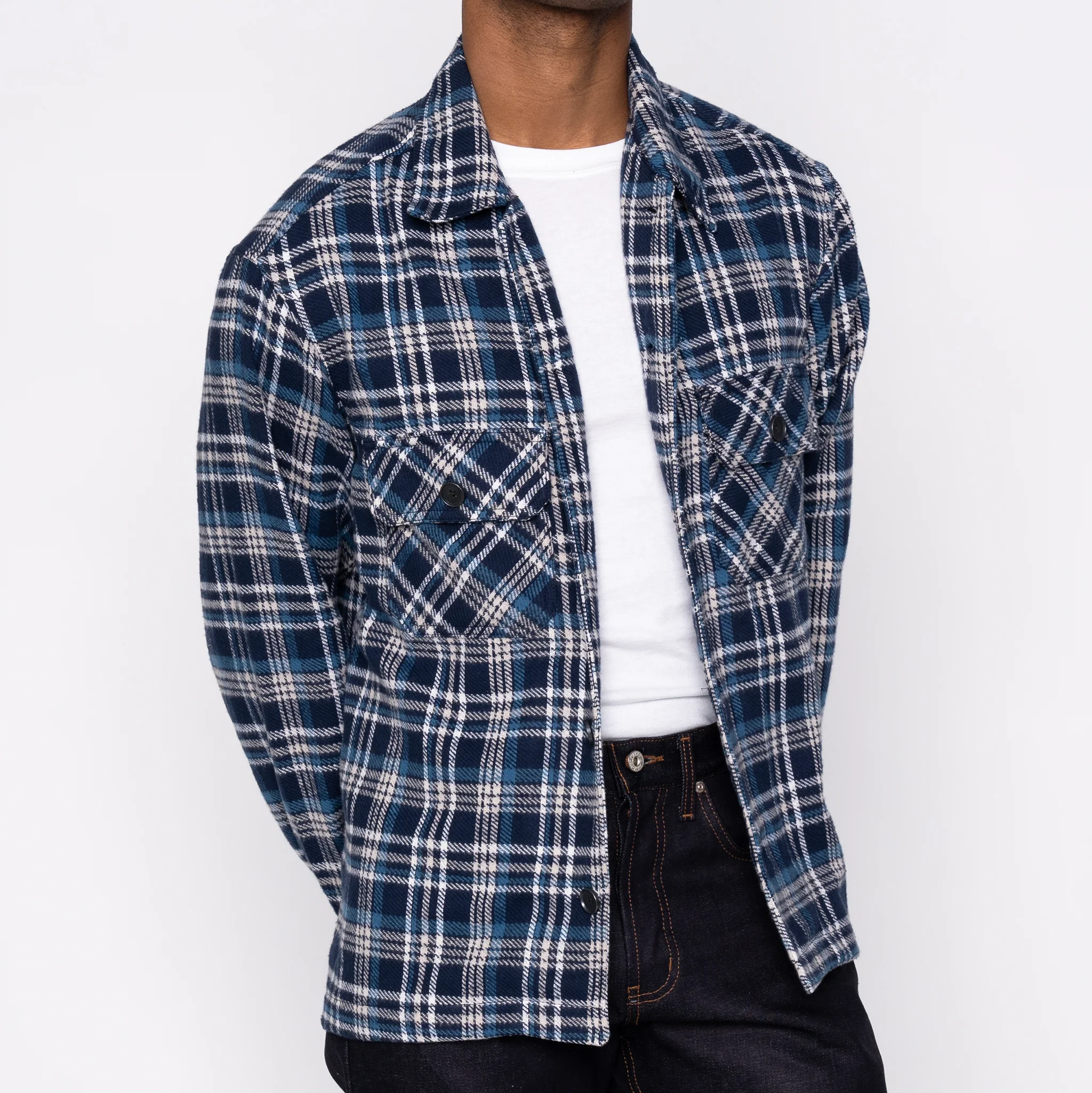Over Shirt - Triple Yarn Twill Check Brush - Navy - Image 2