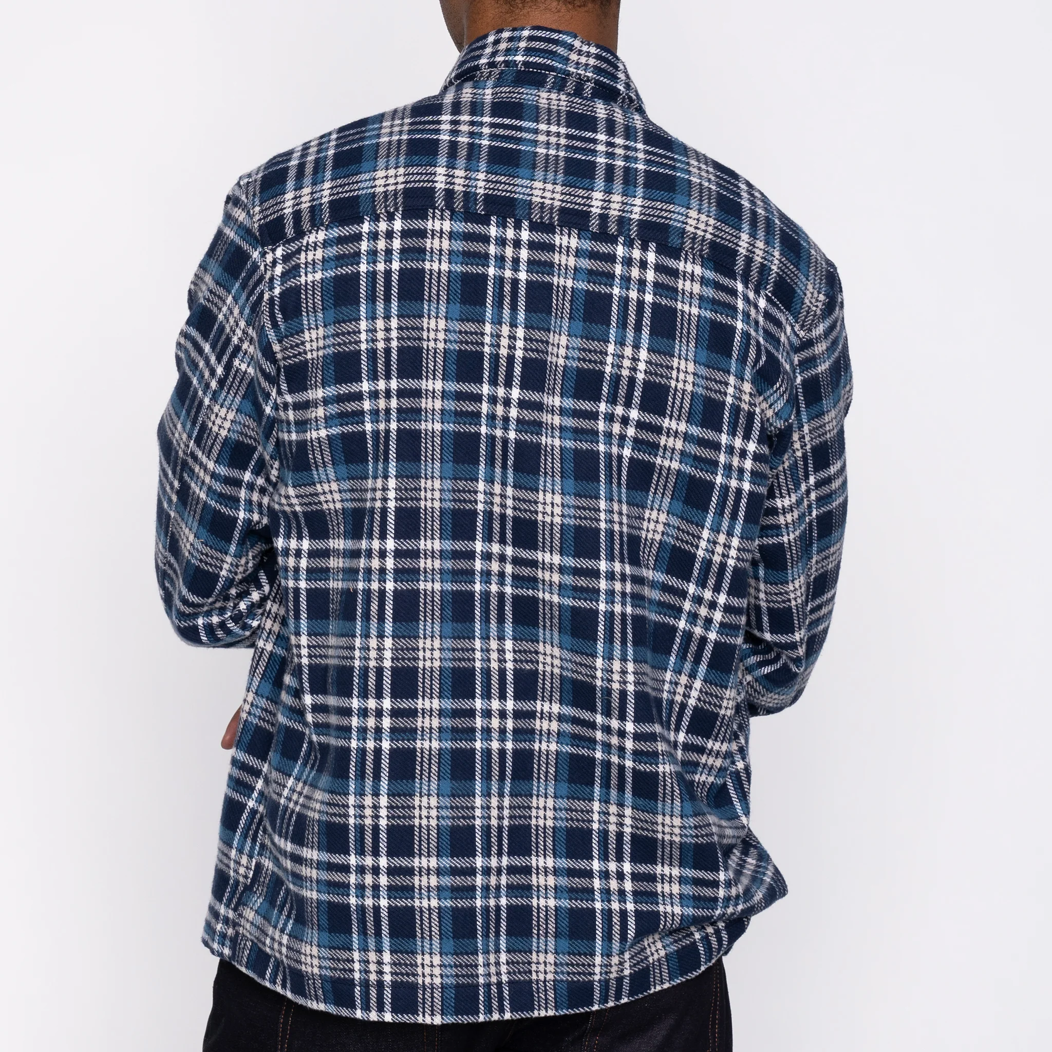 Over Shirt - Triple Yarn Twill Check Brush - Navy - Image 3