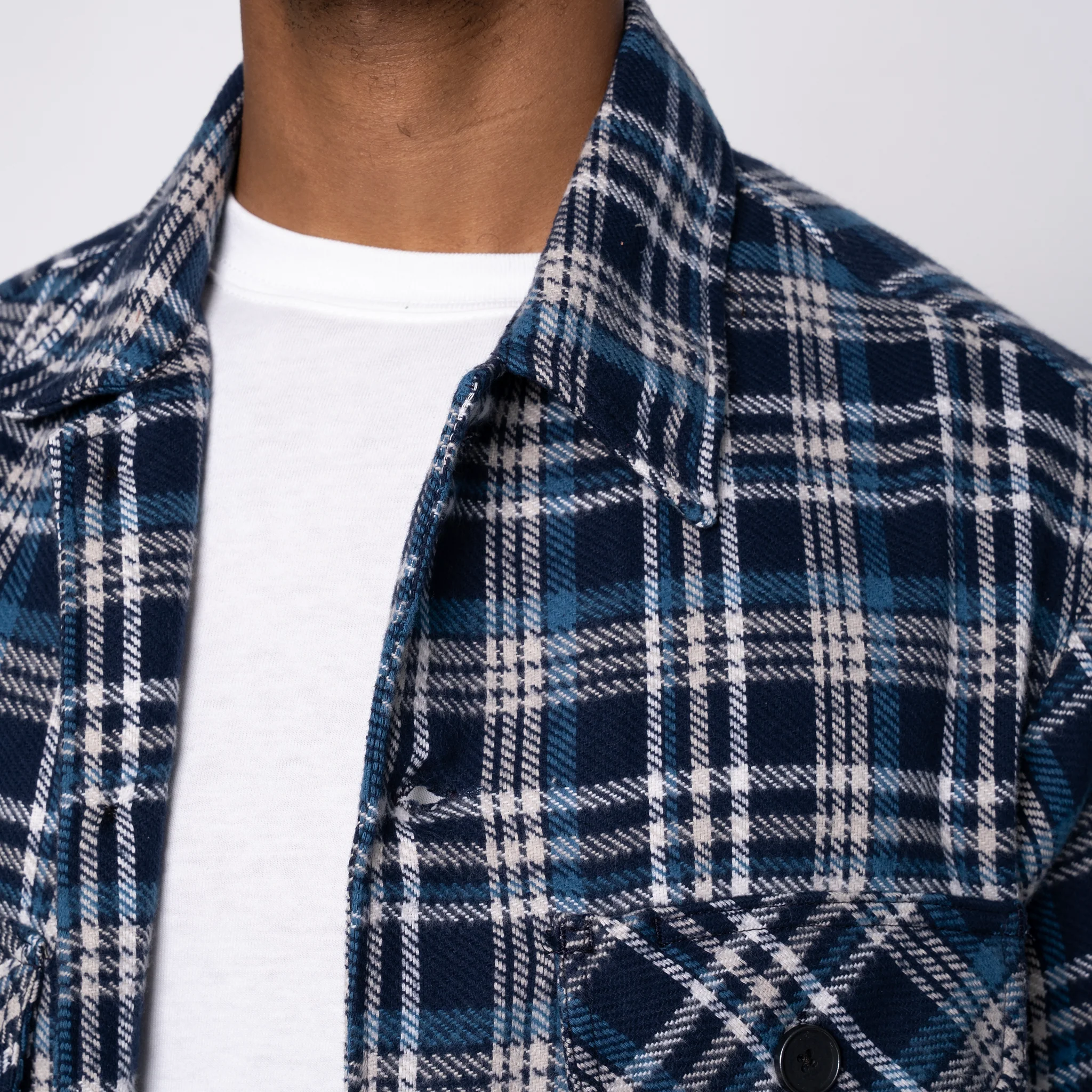 Over Shirt - Triple Yarn Twill Check Brush - Navy - Image 4