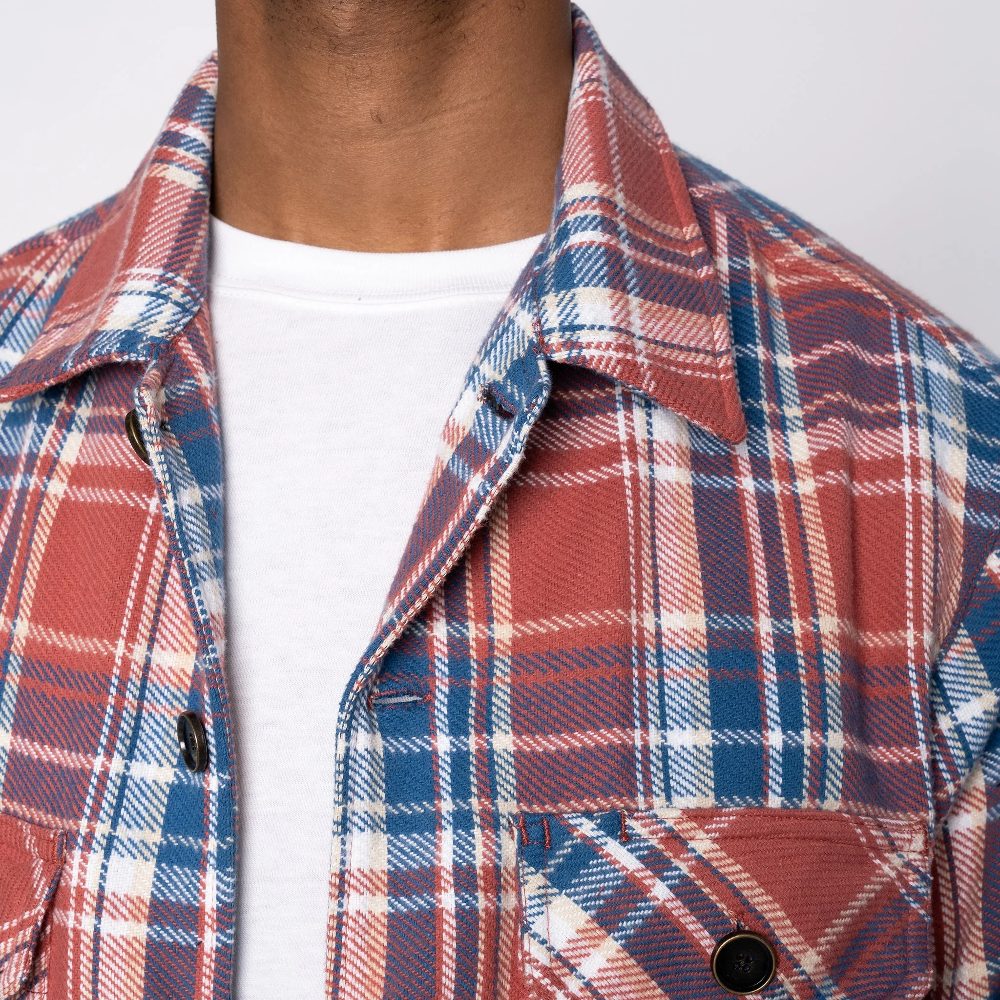 Over Shirt - Triple Yarn Twill Check Brush - Red - Image 4