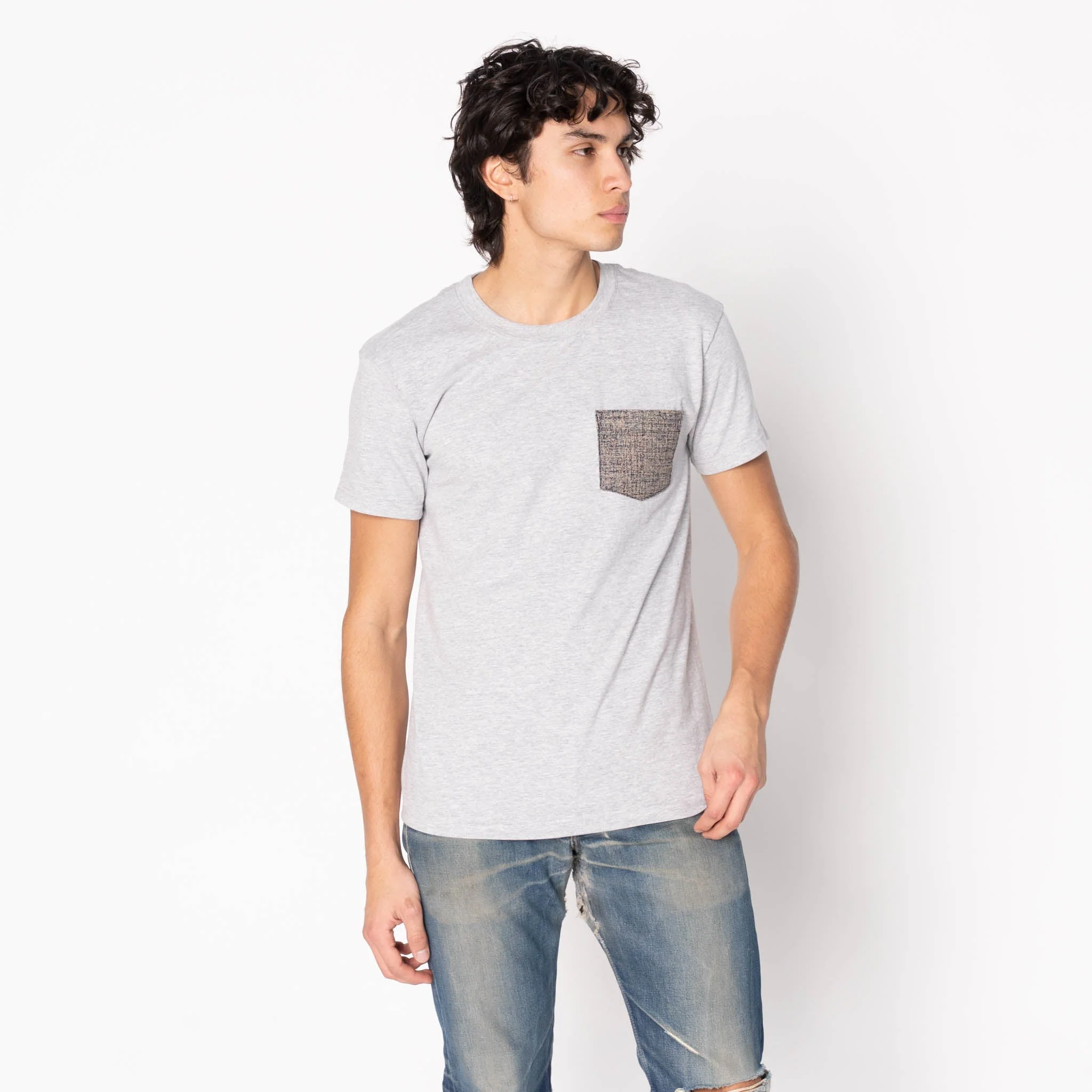 Pocket Tee - Heather Grey - Kimono Scramble - Indigo - Image 2