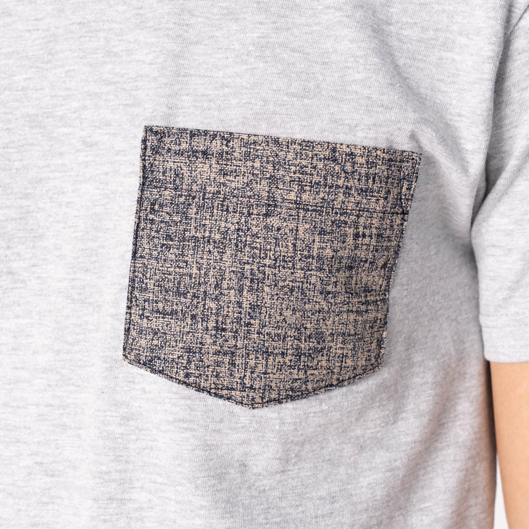 Pocket Tee - Heather Grey - Kimono Scramble - Indigo - Image 4