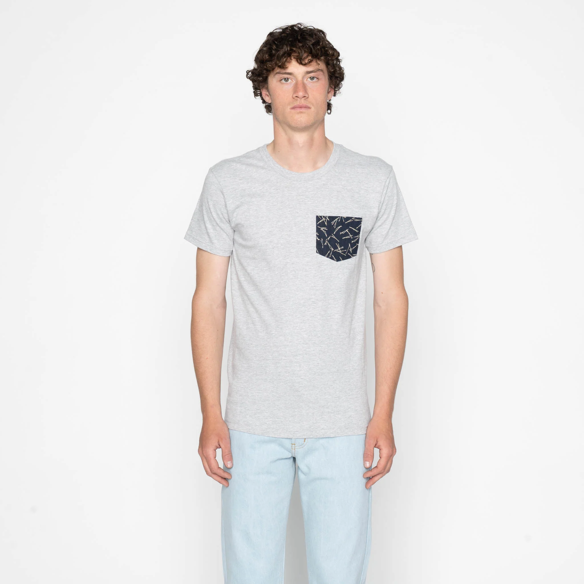Pocket Tee - Heather Grey + Matsuba Pine Needles - Indigo - Image 2