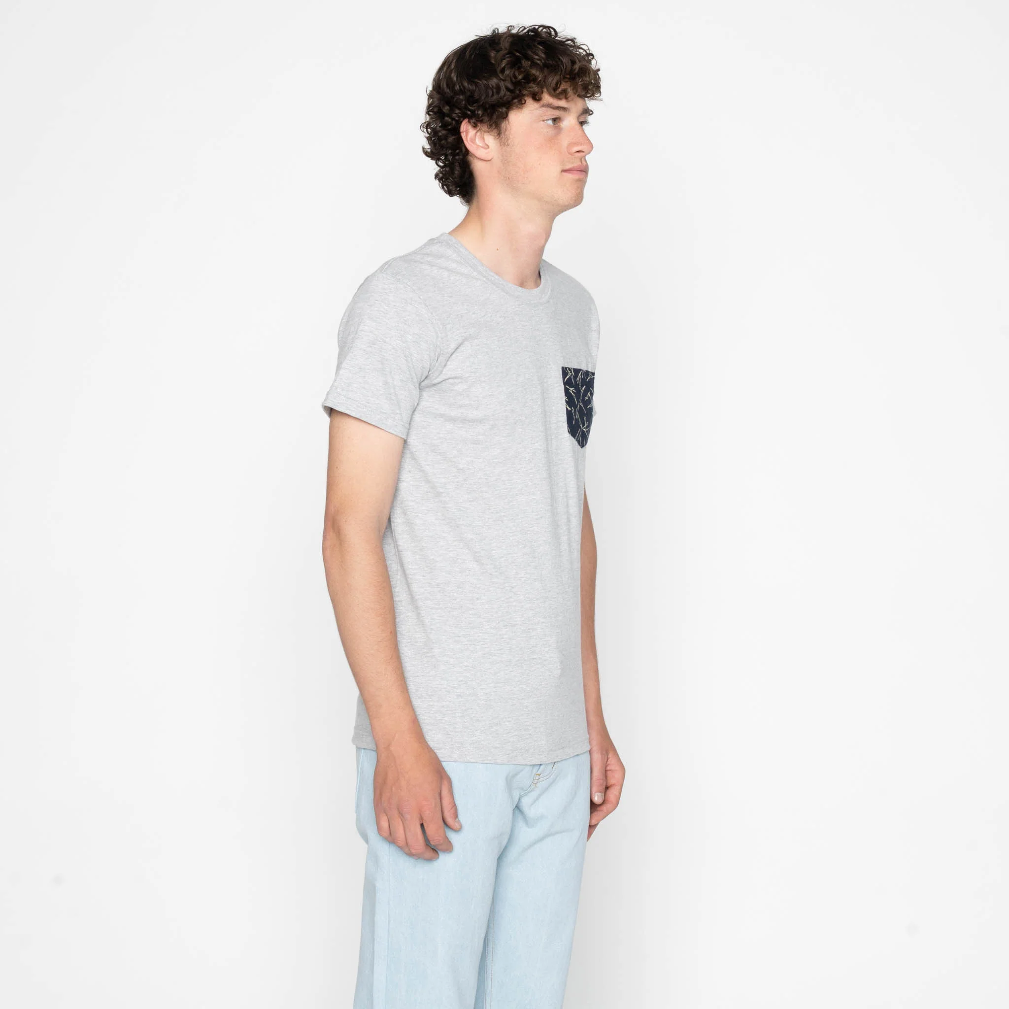 Pocket Tee - Heather Grey + Matsuba Pine Needles - Indigo - Image 3