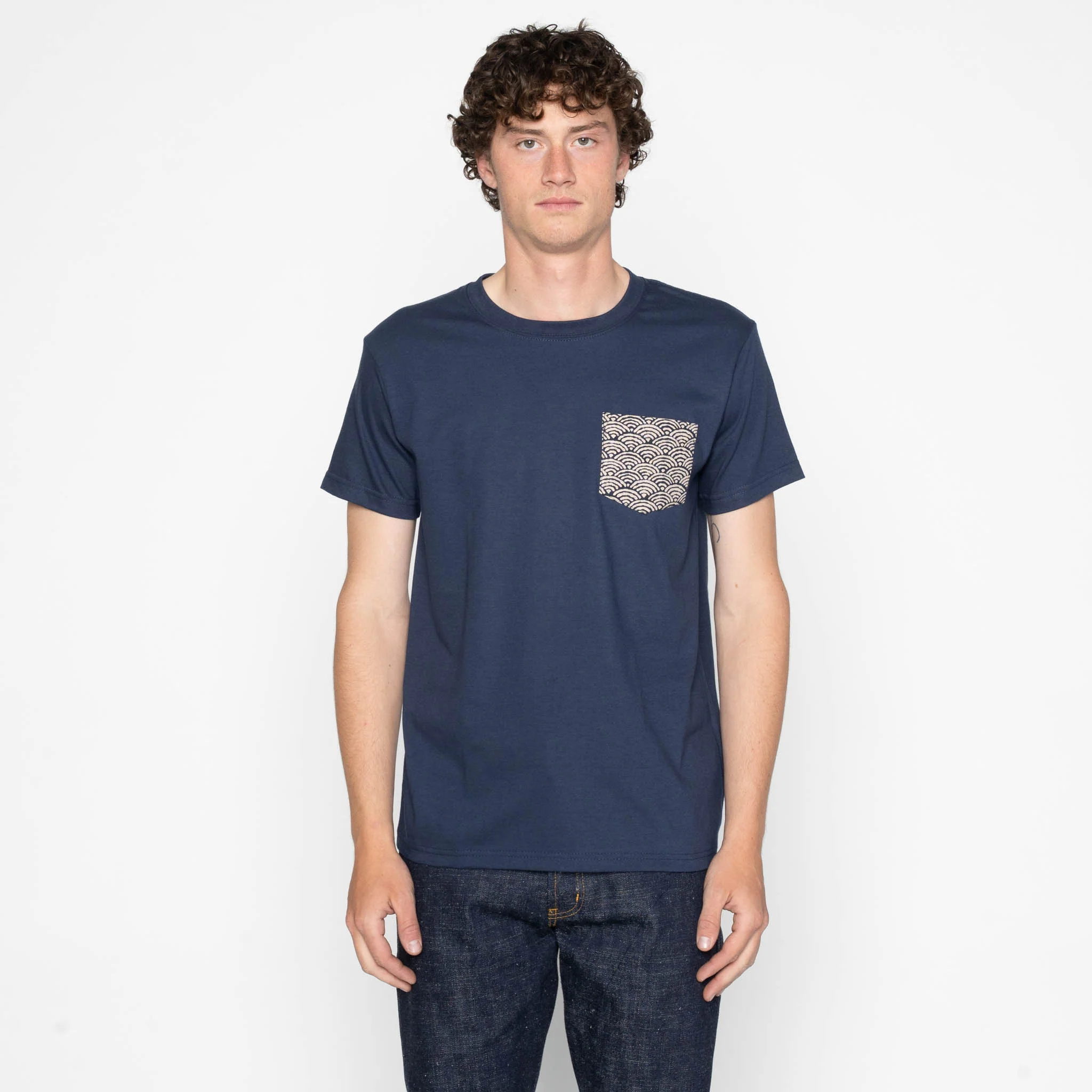 Pocket Tee - Navy + Seigaiha Waves - Indigo - Image 2