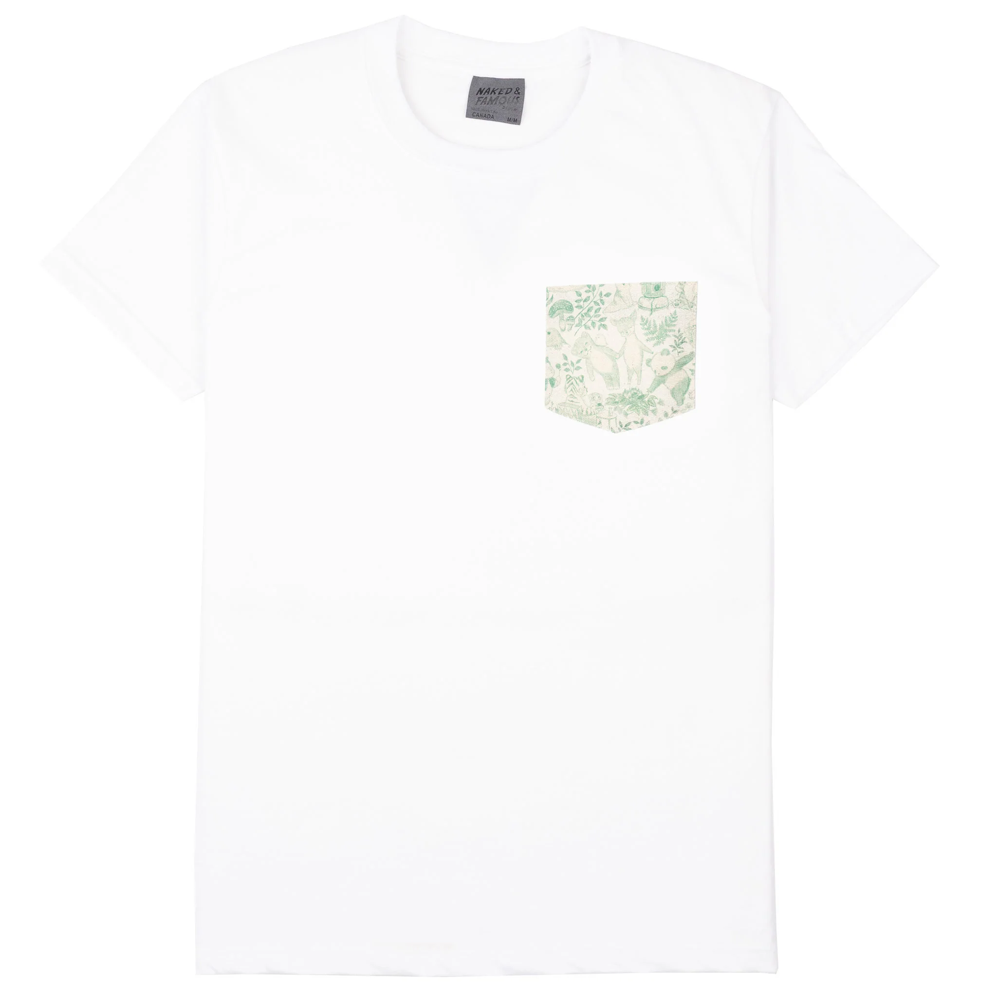 Pocket Tee - White + Linen Animals - Green