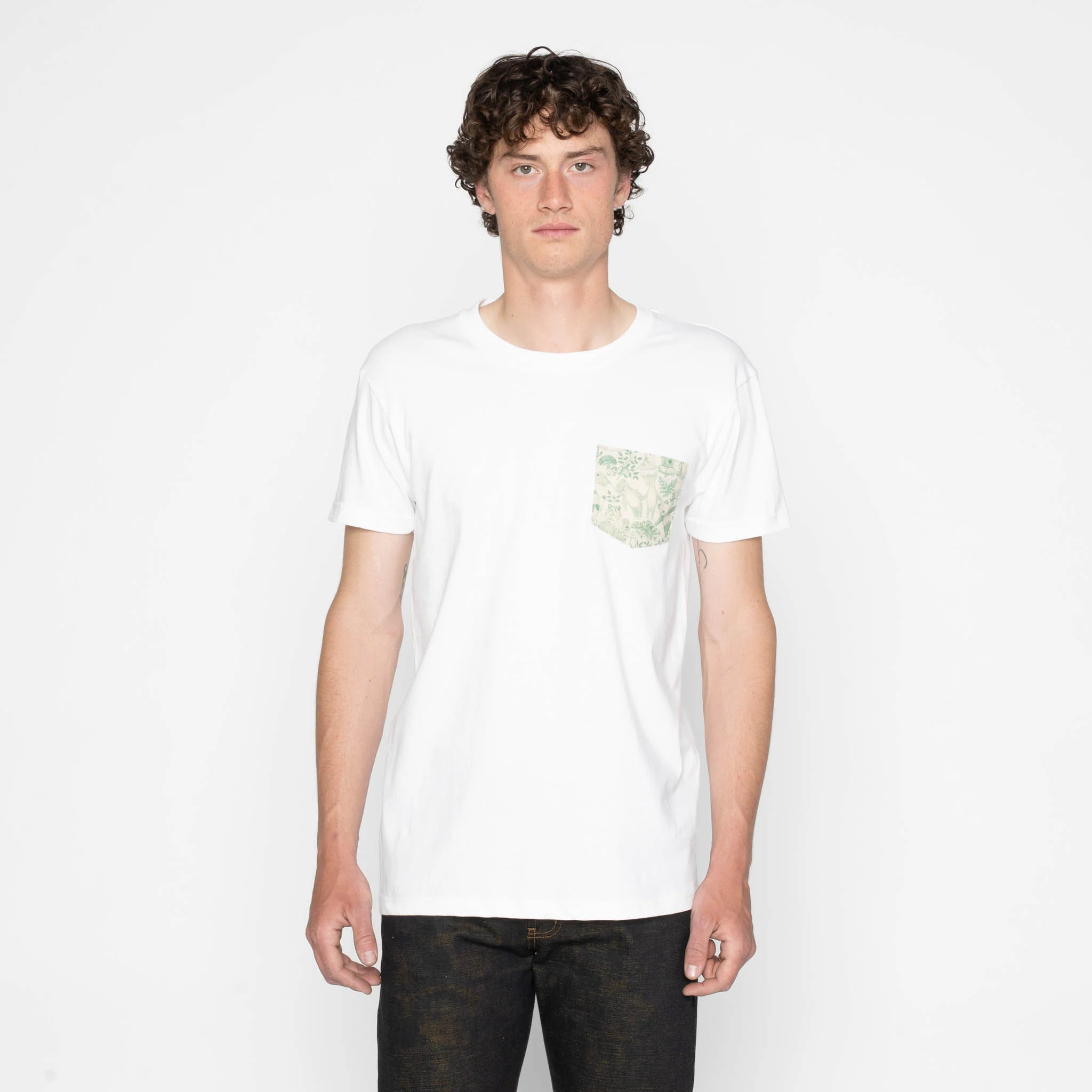 Pocket Tee - White + Linen Animals - Green - Image 2