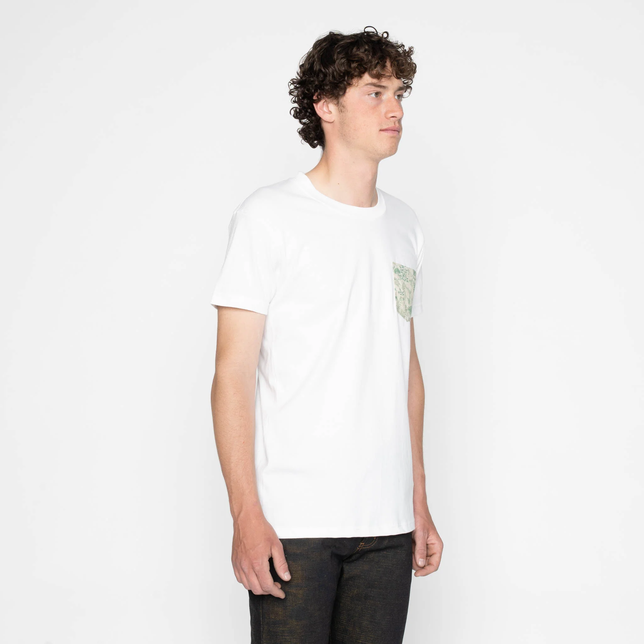Pocket Tee - White + Linen Animals - Green - Image 3