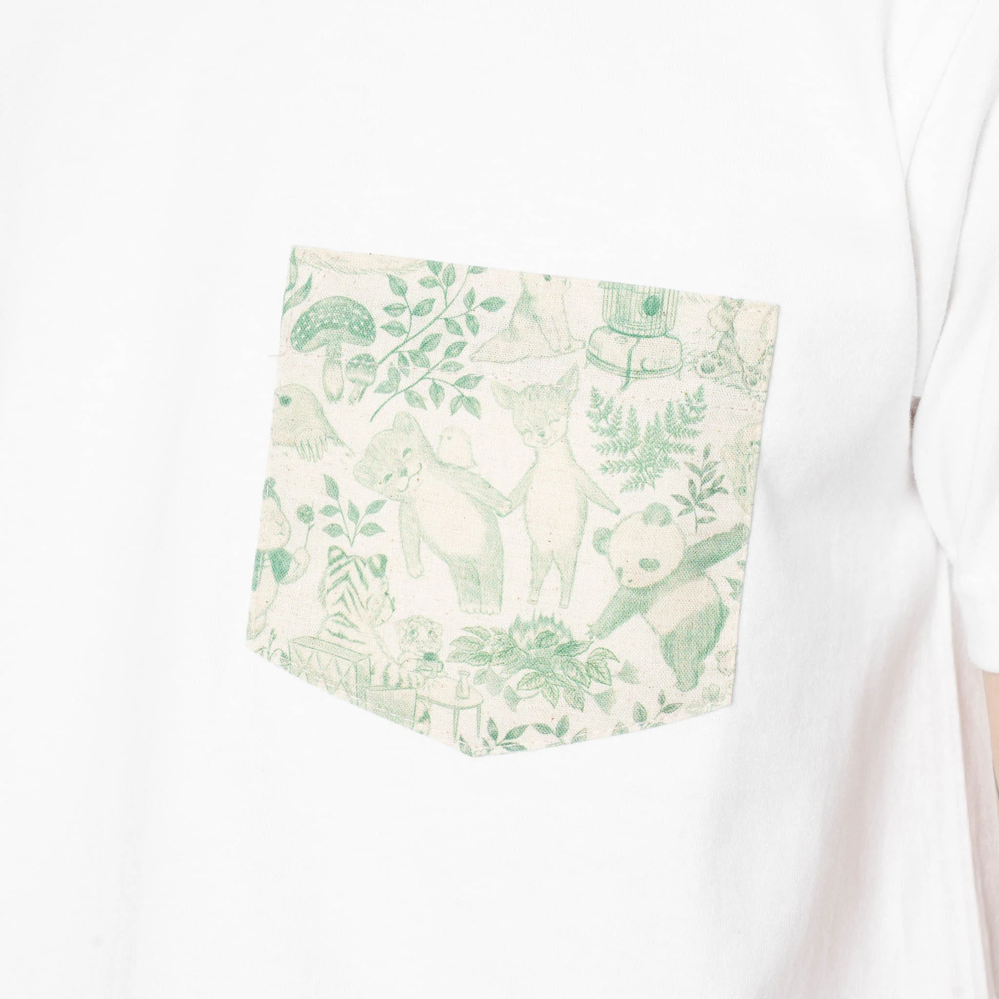 Pocket Tee - White + Linen Animals - Green - Image 5