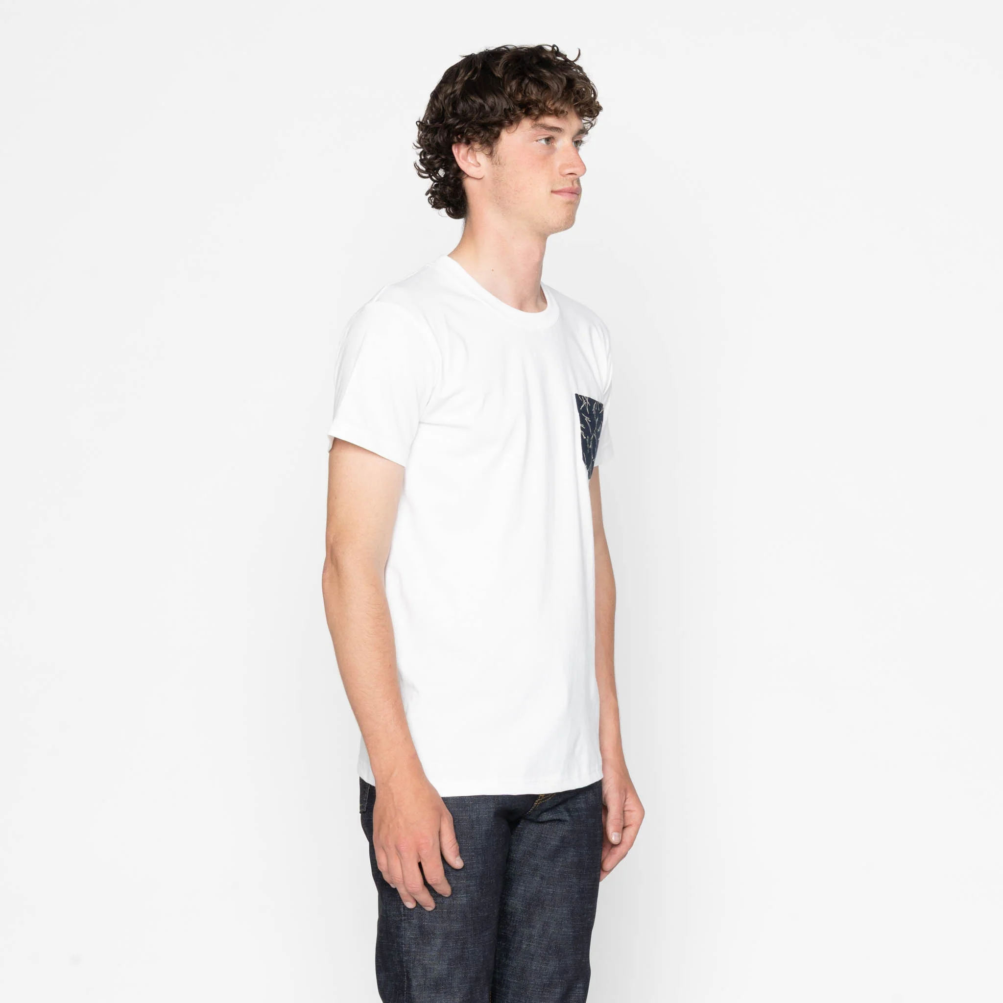 Pocket Tee - White + Matsuba Pines Needle - Indigo - Image 3