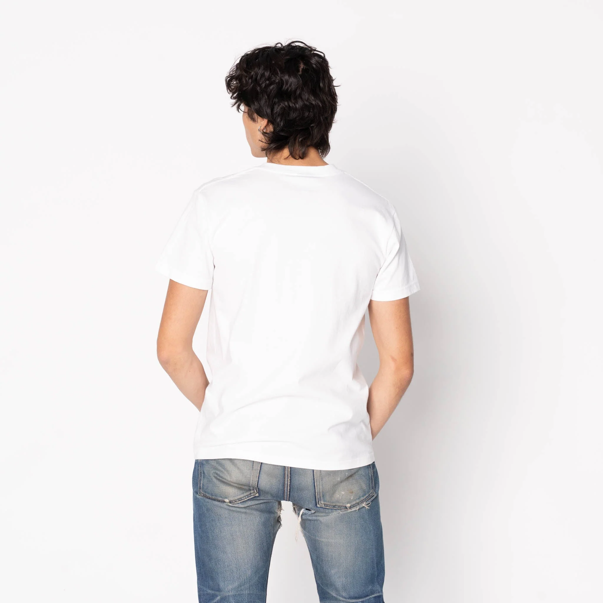Pocket Tee - White - Origami Poplin - Blue - Image 3