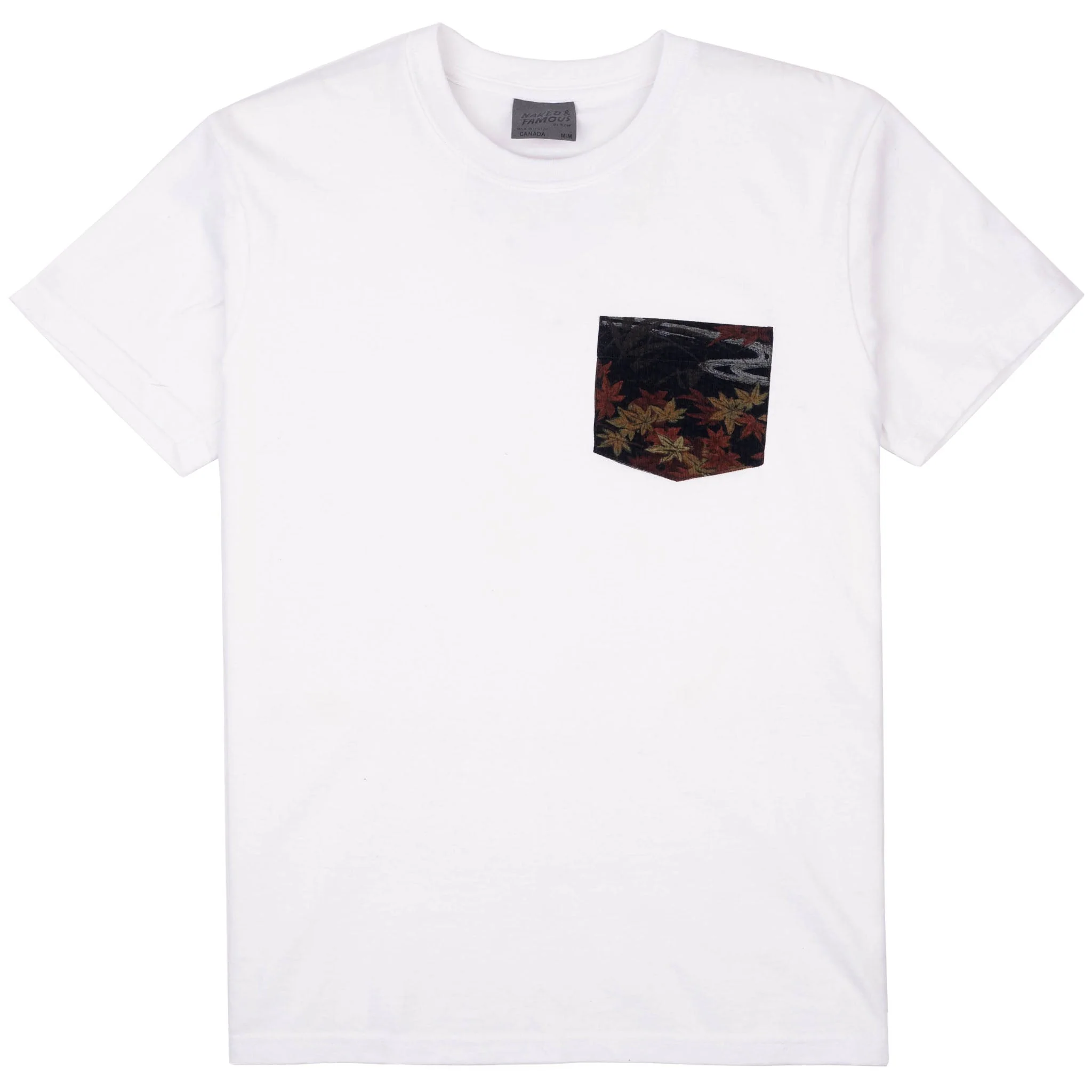 Pocket Tee - White - Printed Autumn - Navy