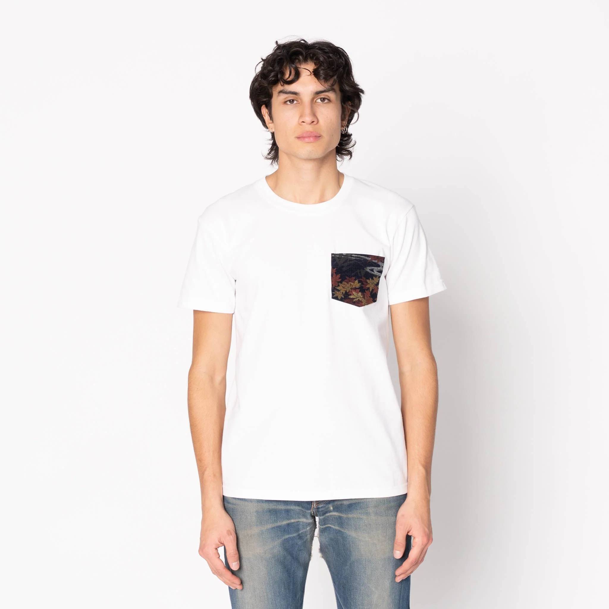 Pocket Tee - White - Printed Autumn - Navy - Image 2