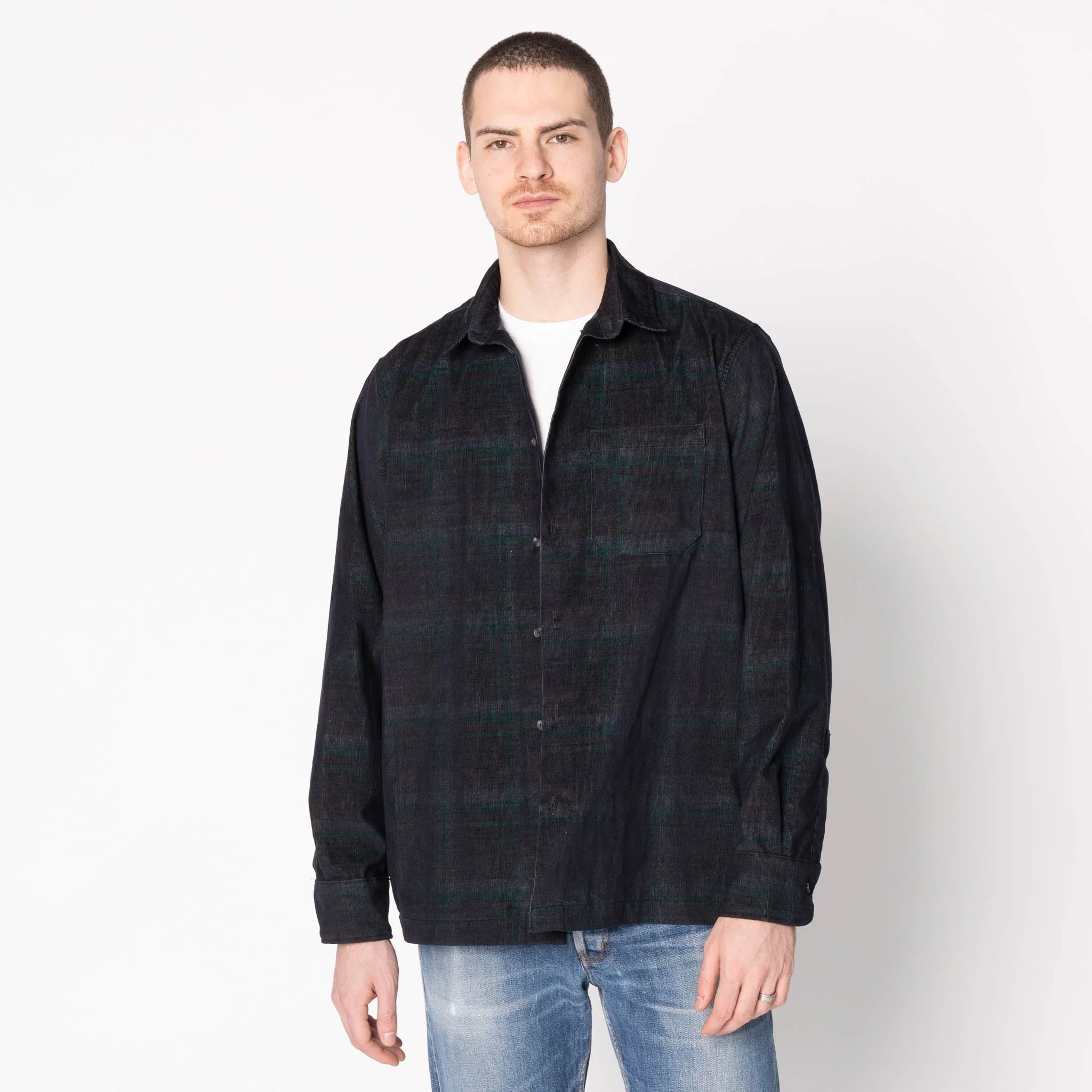 True Shirt - Corduroy Shirting (21W) - Navy / Green - Image 2