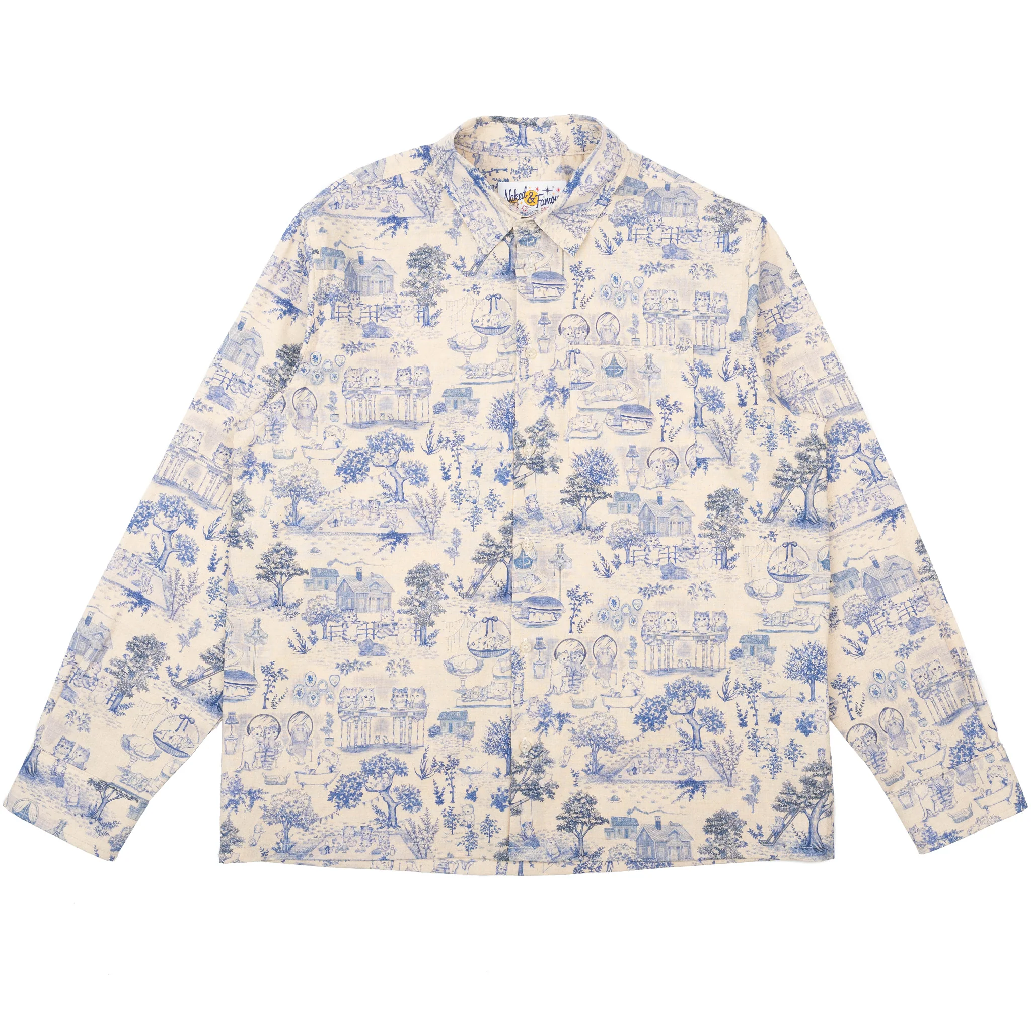 True Shirt - Linen Cats - Blue