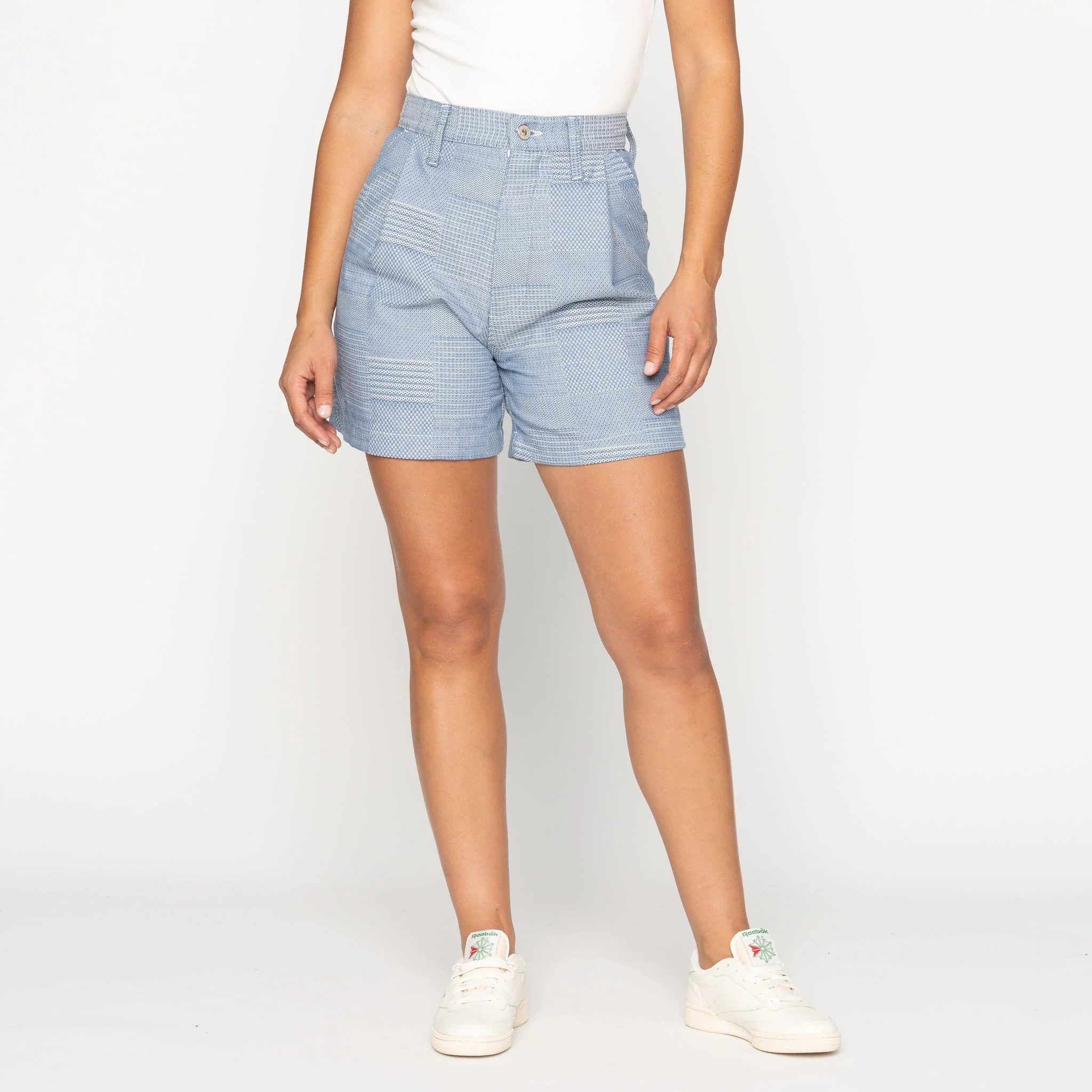 Twin Pleat Short - Dobby Patchwork - Pale Blue - Image 2