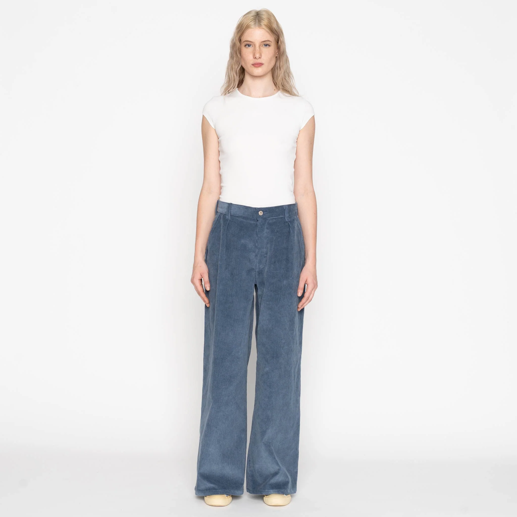 Wide Leg Trouser - Organic Faded Corduroy - Indigo - Image 3