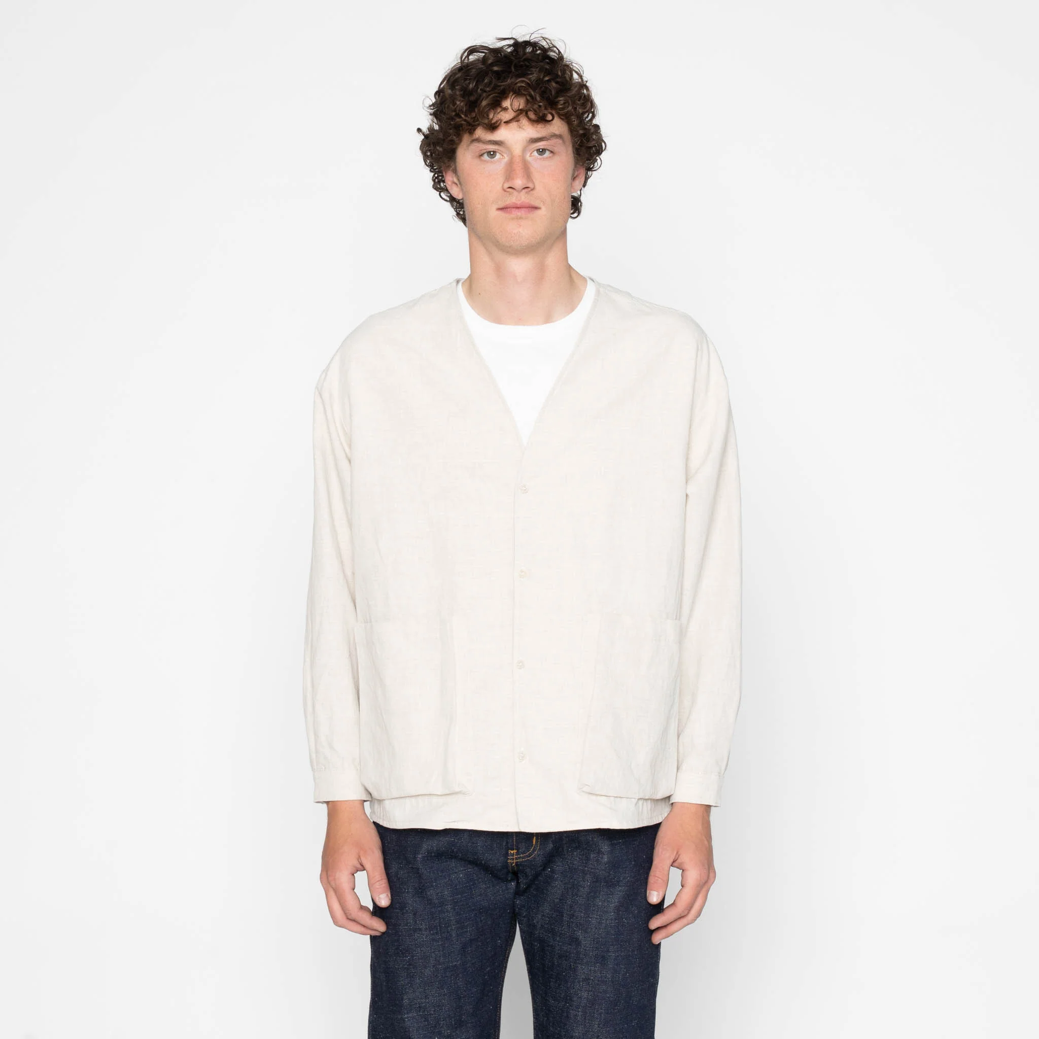 Wise Guy Jacket- Linen Blend Denim - Ecru - Image 2