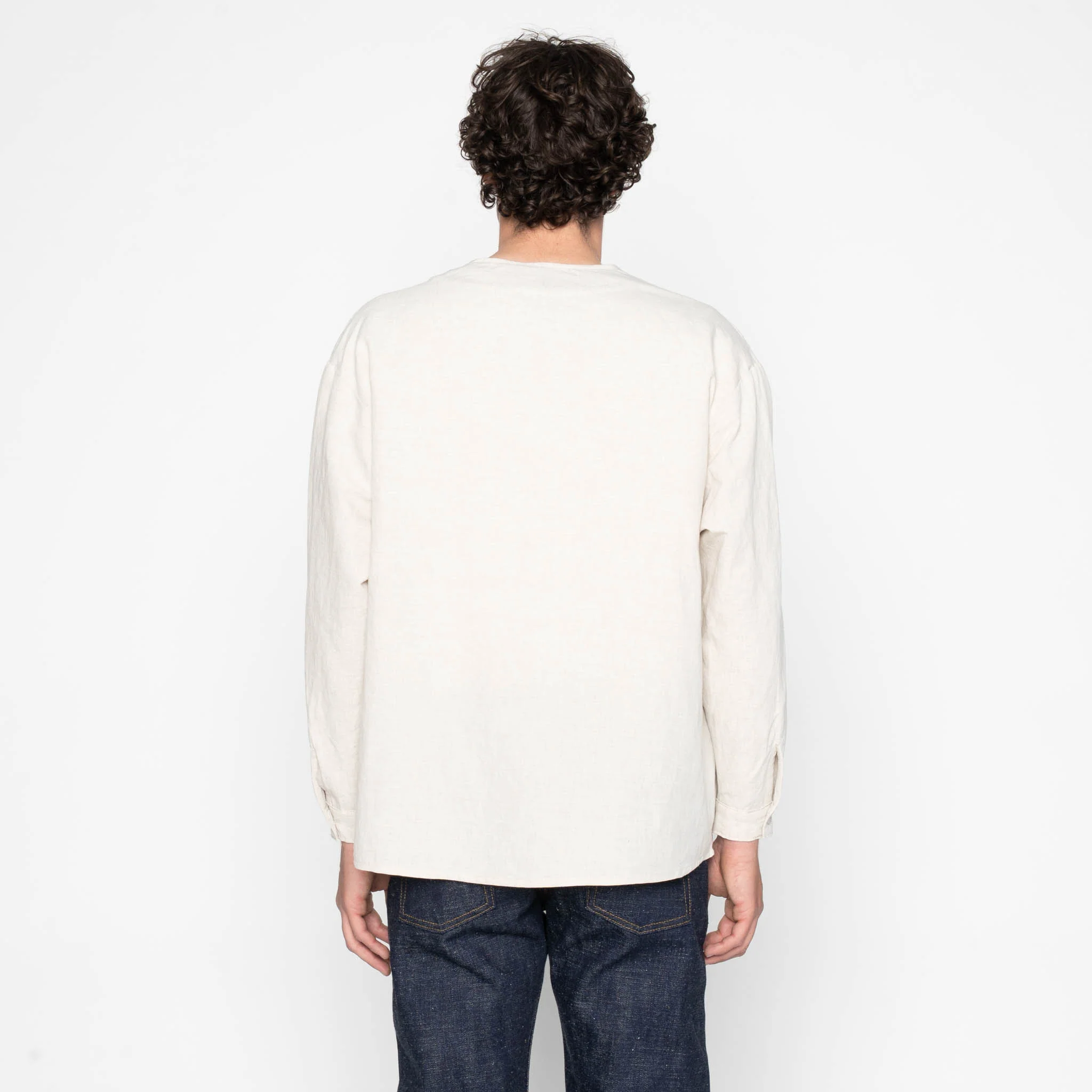 Wise Guy Jacket- Linen Blend Denim - Ecru - Image 4