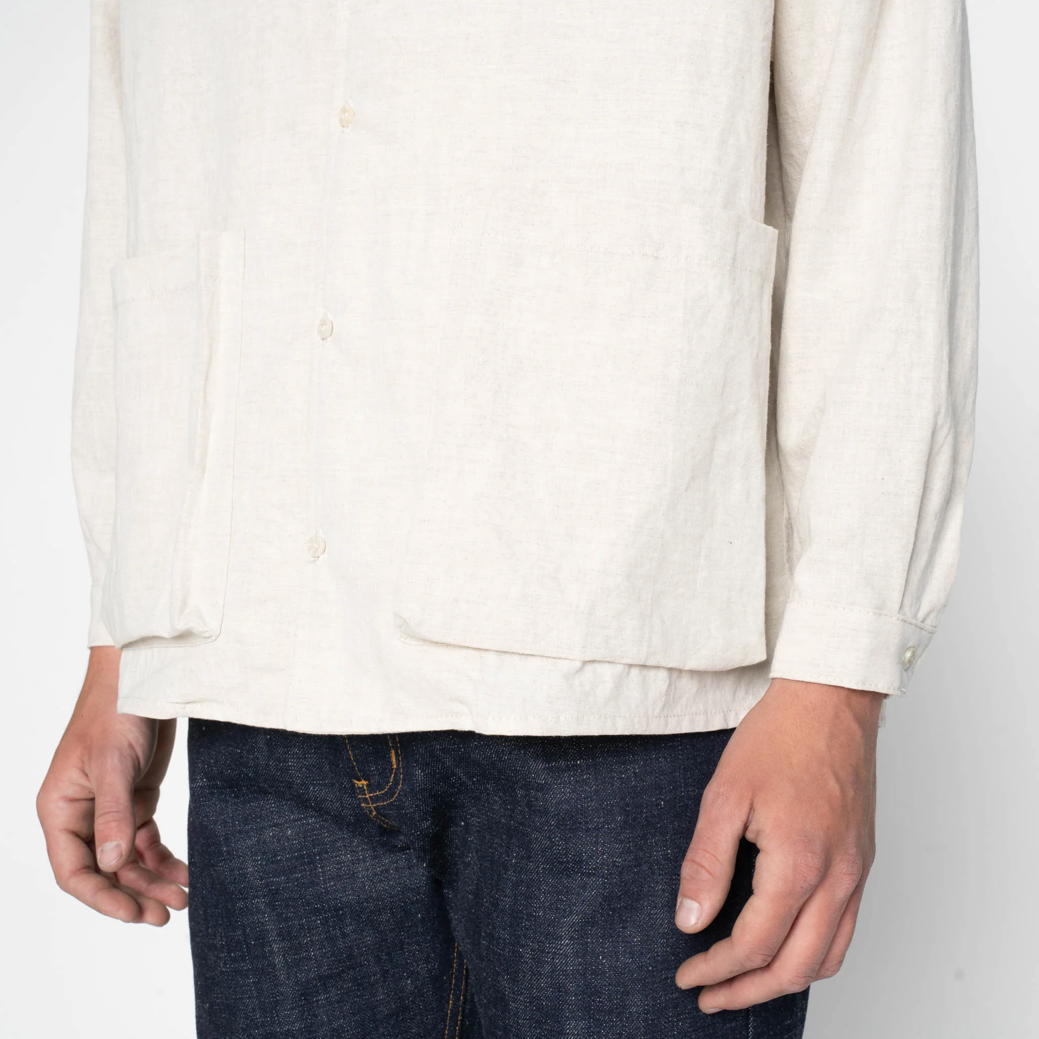 Wise Guy Jacket- Linen Blend Denim - Ecru - Image 5