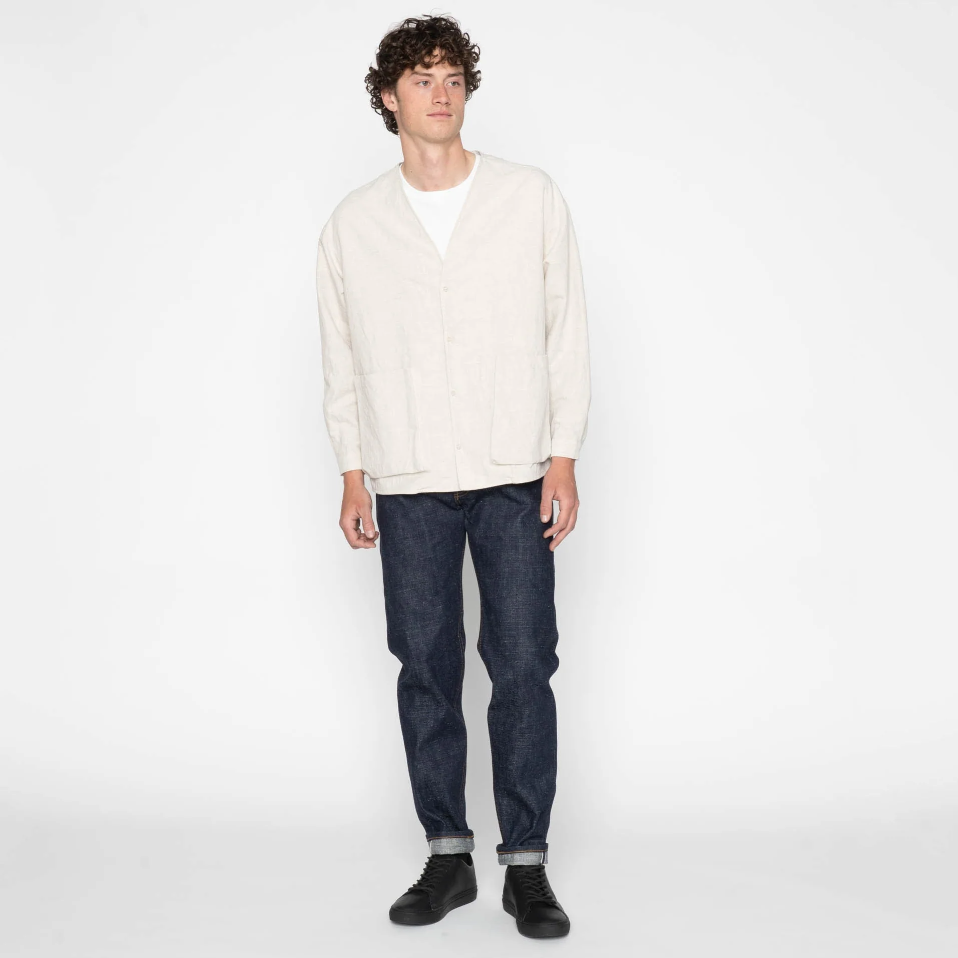 Wise Guy Jacket- Linen Blend Denim - Ecru - Image 7