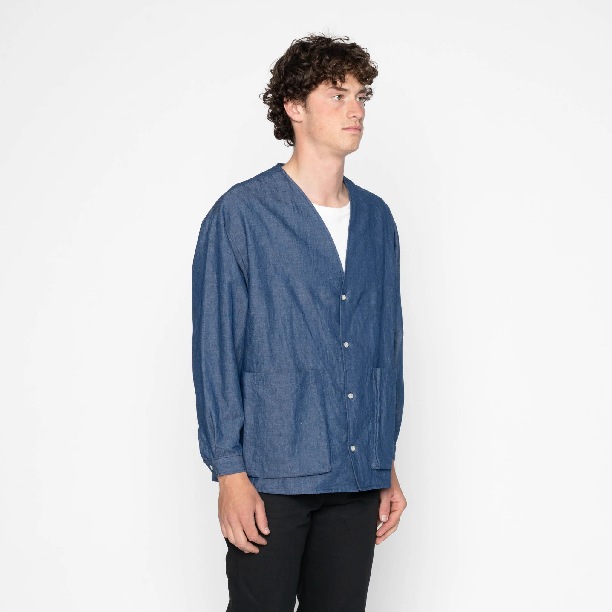 Wise Guy Jacket - Linen Blend Denim - Indigo - Image 3