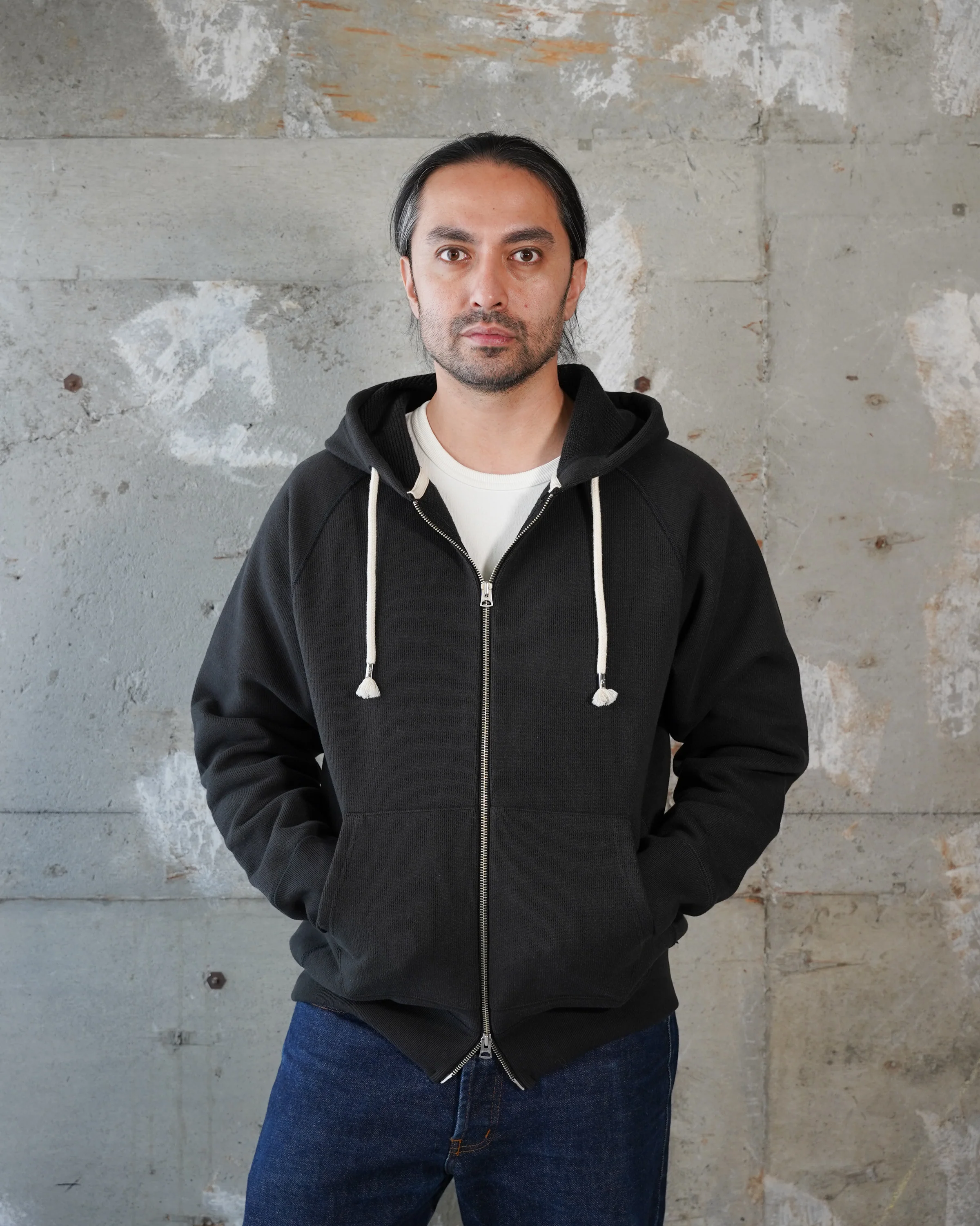 Zip Hoodie - 876gsm Double Heavyweight French Terry - Sumi Black - Image 2